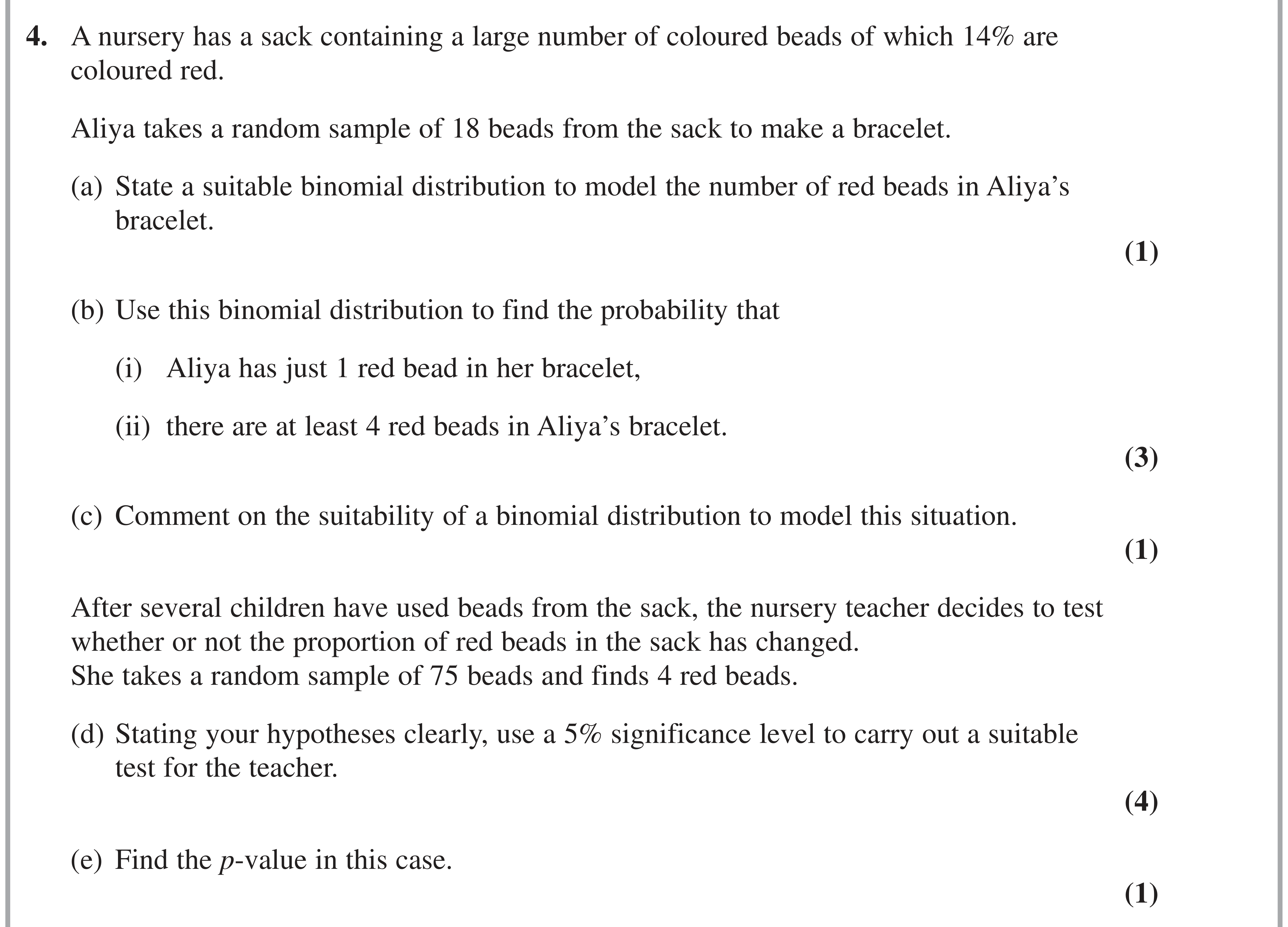 Question 4 — Binomial Distribution, Hypothesis Testing — Edexcel AS Maths November 2021