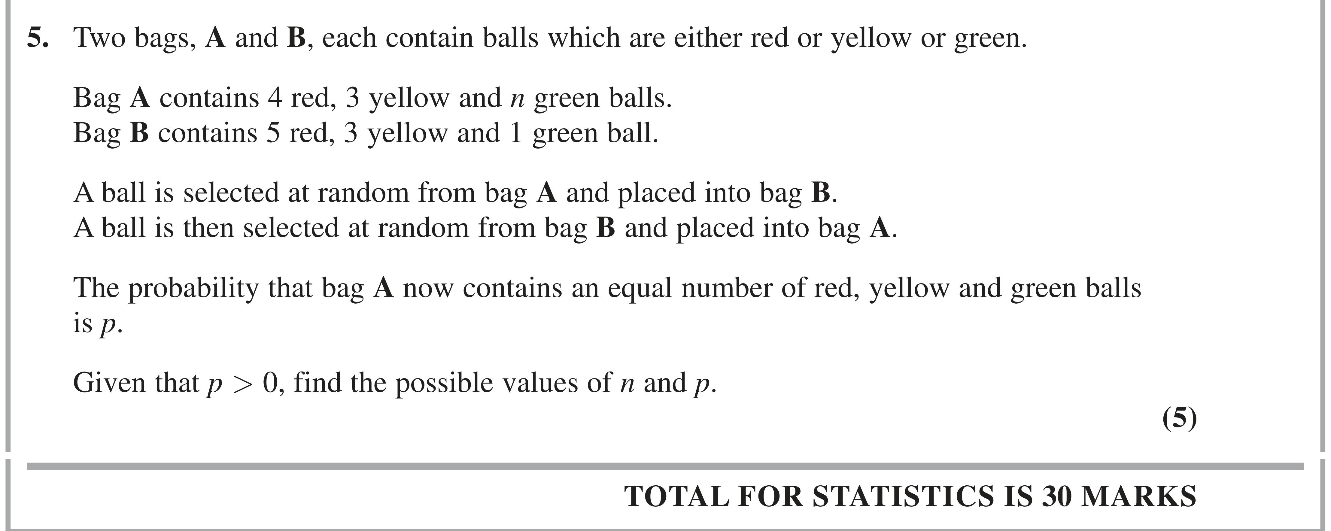 Question 5 — Probability — Edexcel AS Maths November 2021