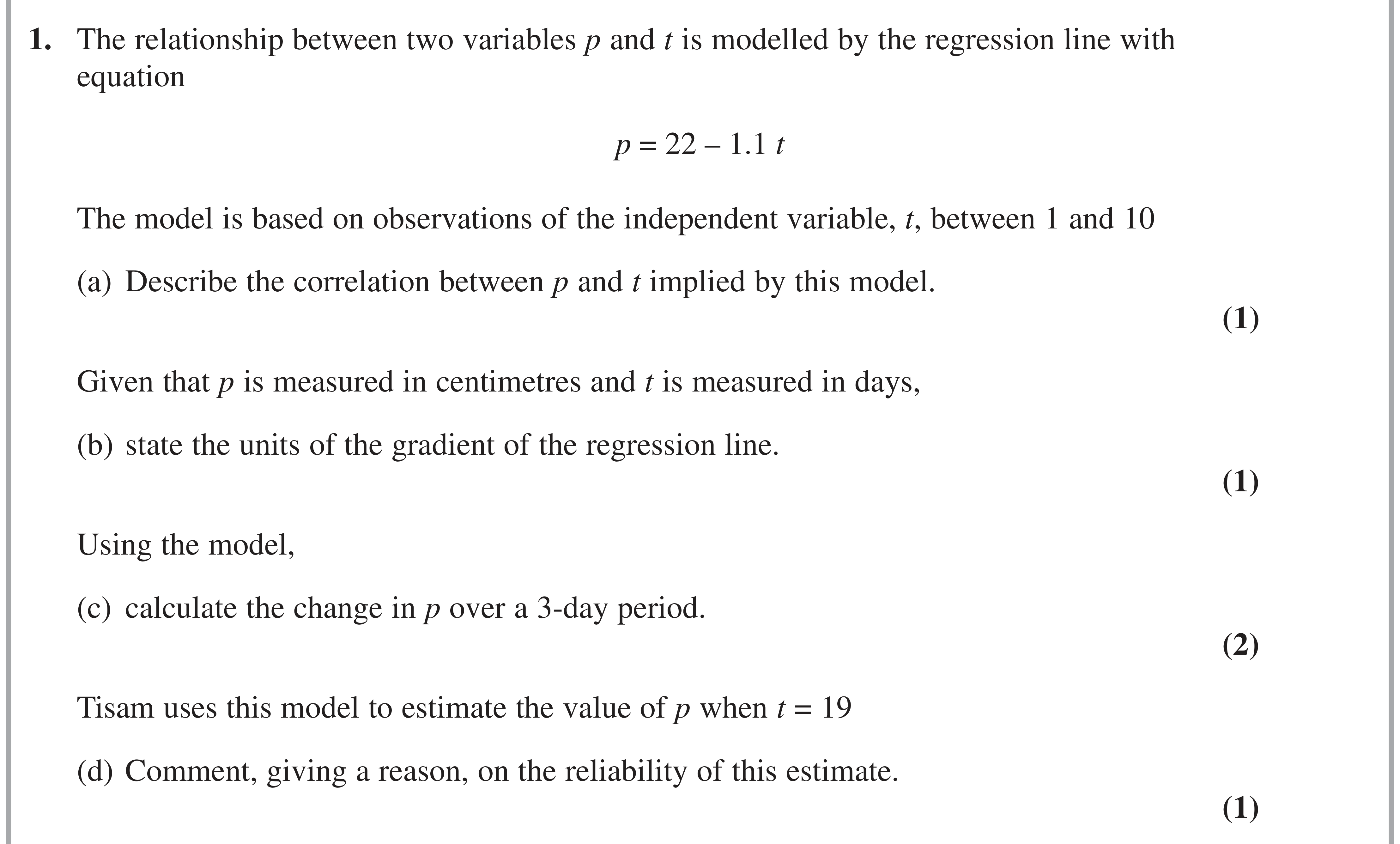 Question 1 — Correlation — Edexcel AS Maths June 2022