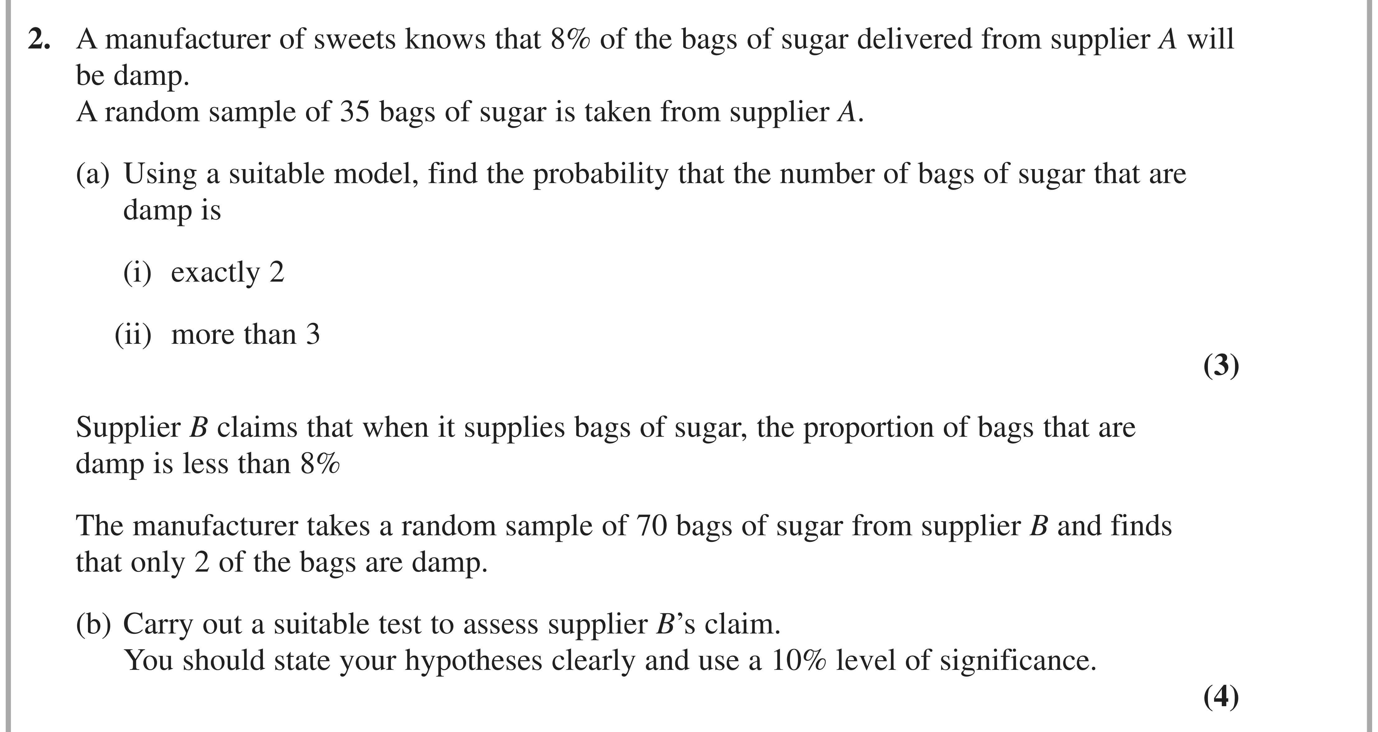 Question 2 — Binomial Distribution, Hypothesis Testing — Edexcel AS Maths June 2022