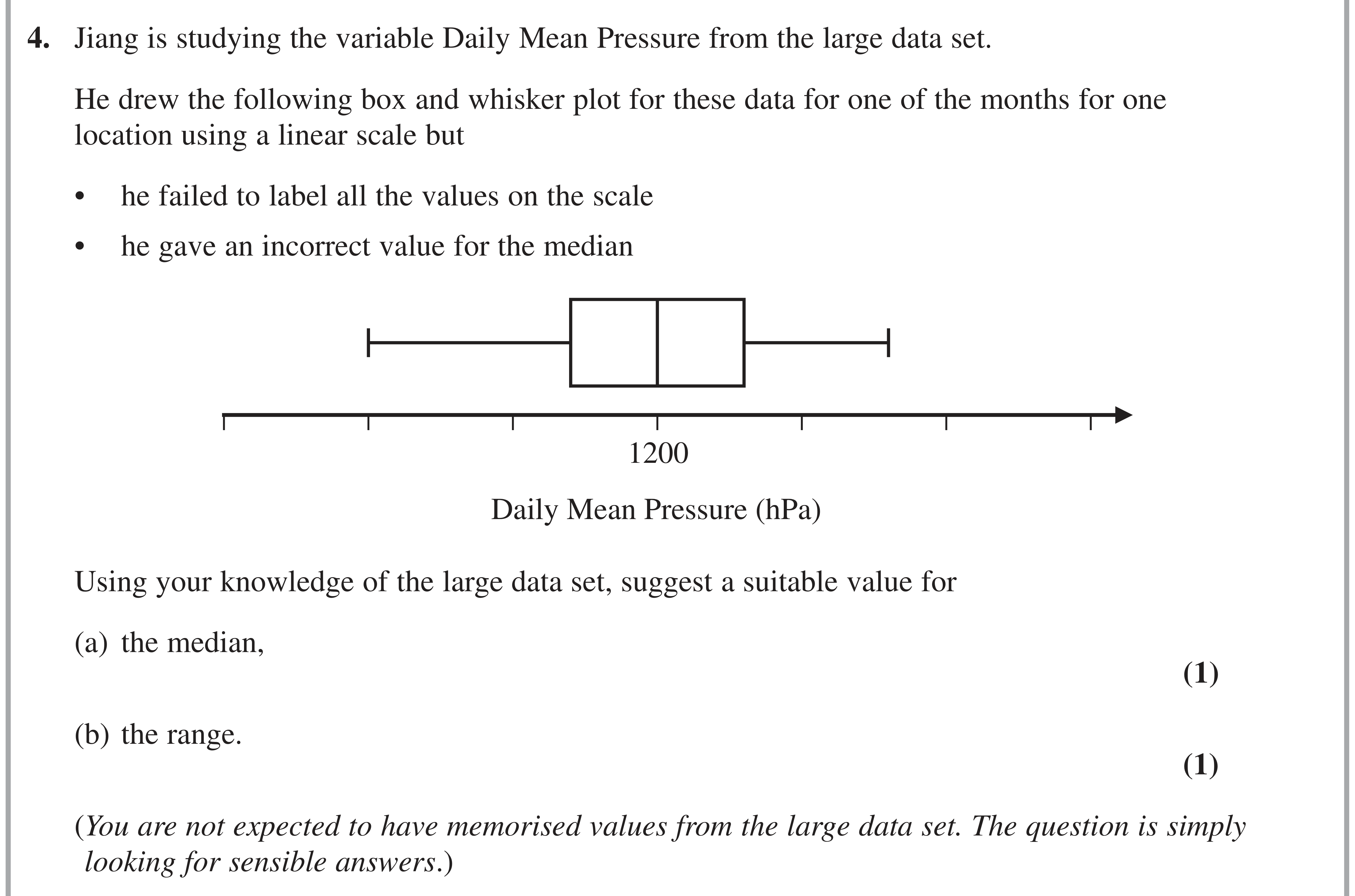 Question 4 — Large Data Set, Box Plots — Edexcel AS Maths June 2022