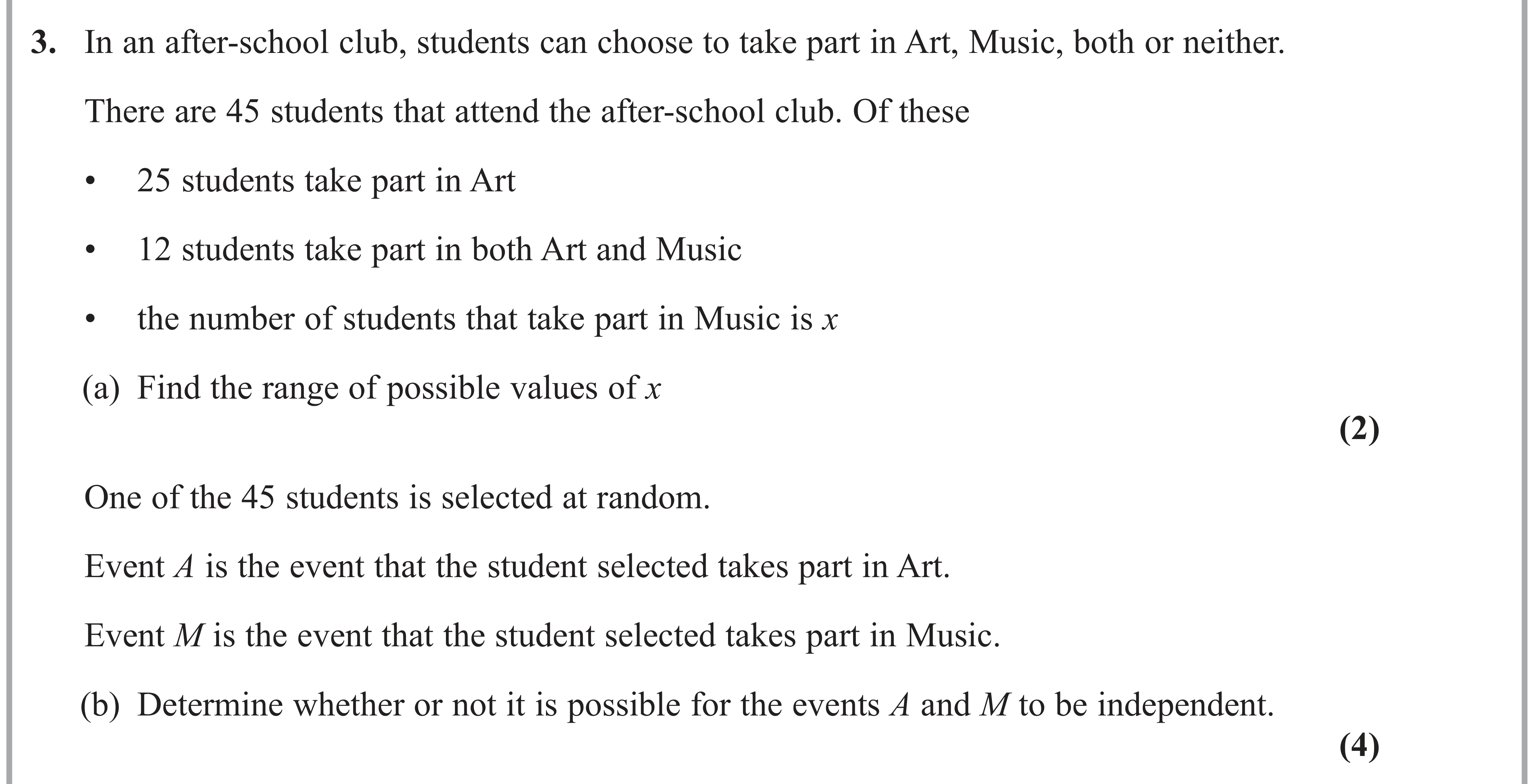 Question 3 — Probability, Venn Diagram — Edexcel AS Maths June 2023