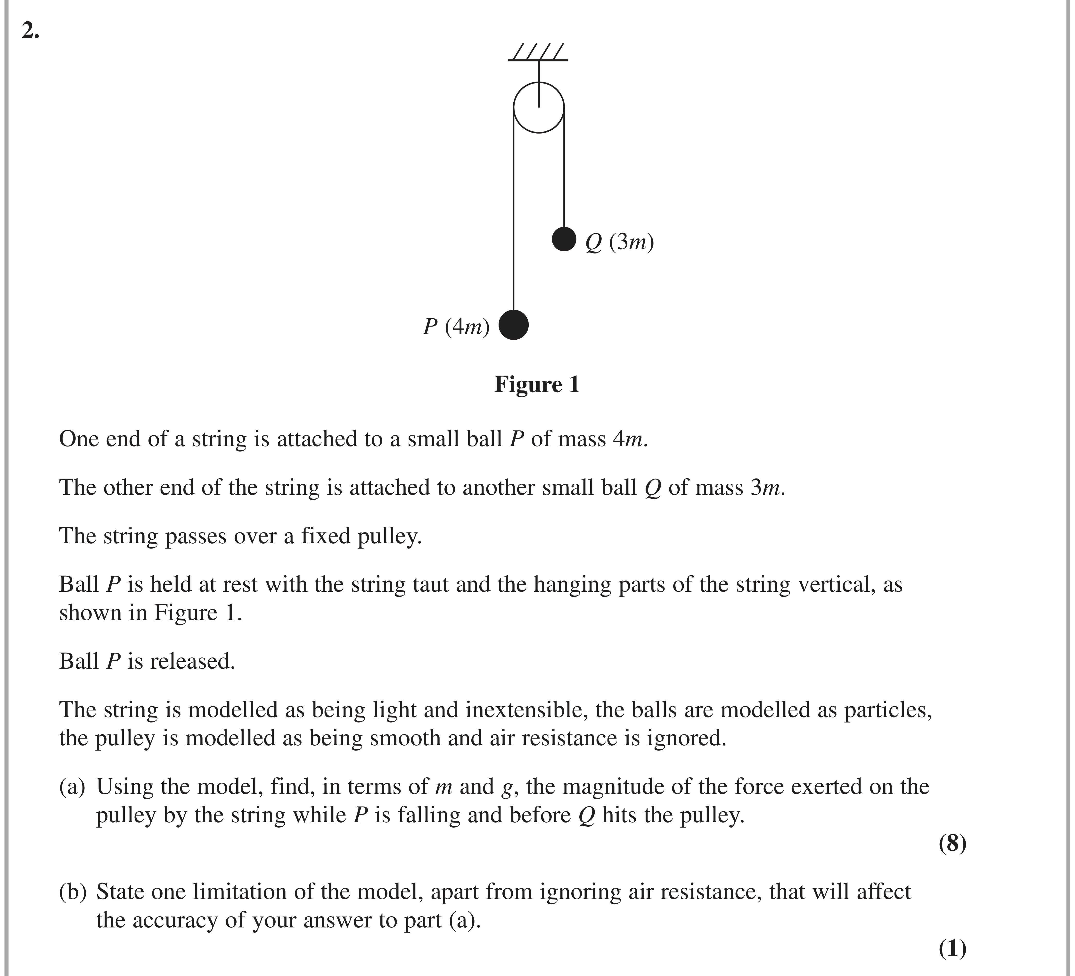 Question 2 — Connected Particles, Pulleys — Edexcel AS Maths June 2020
