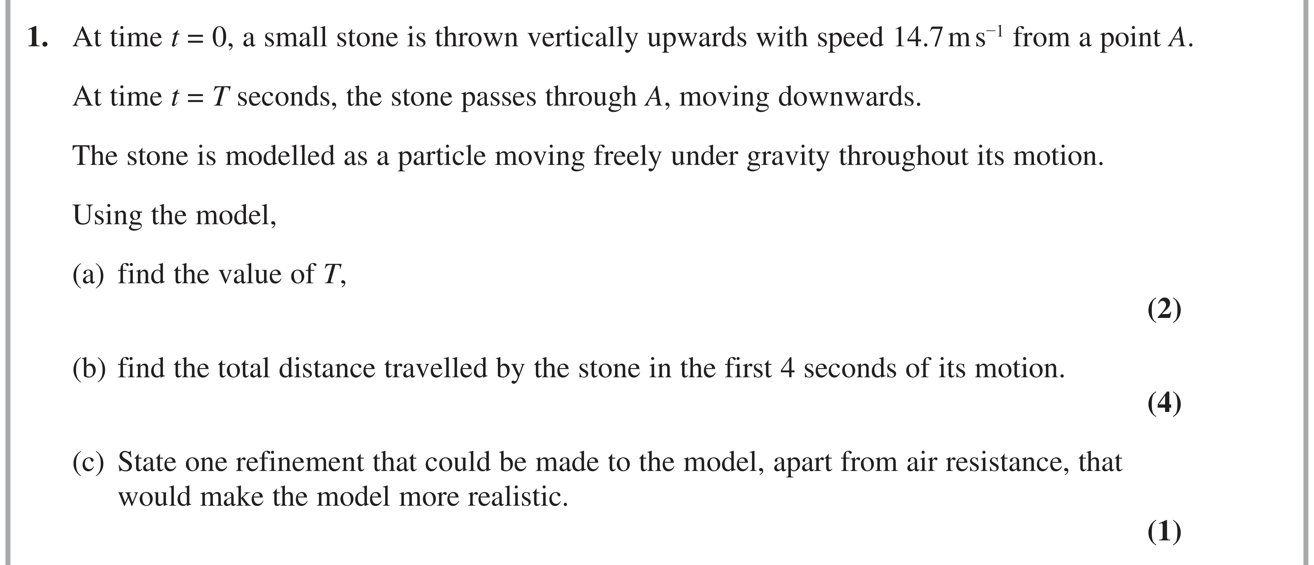 Question 1 — Vertical Motion under Gravity — Edexcel AS Maths November 2021