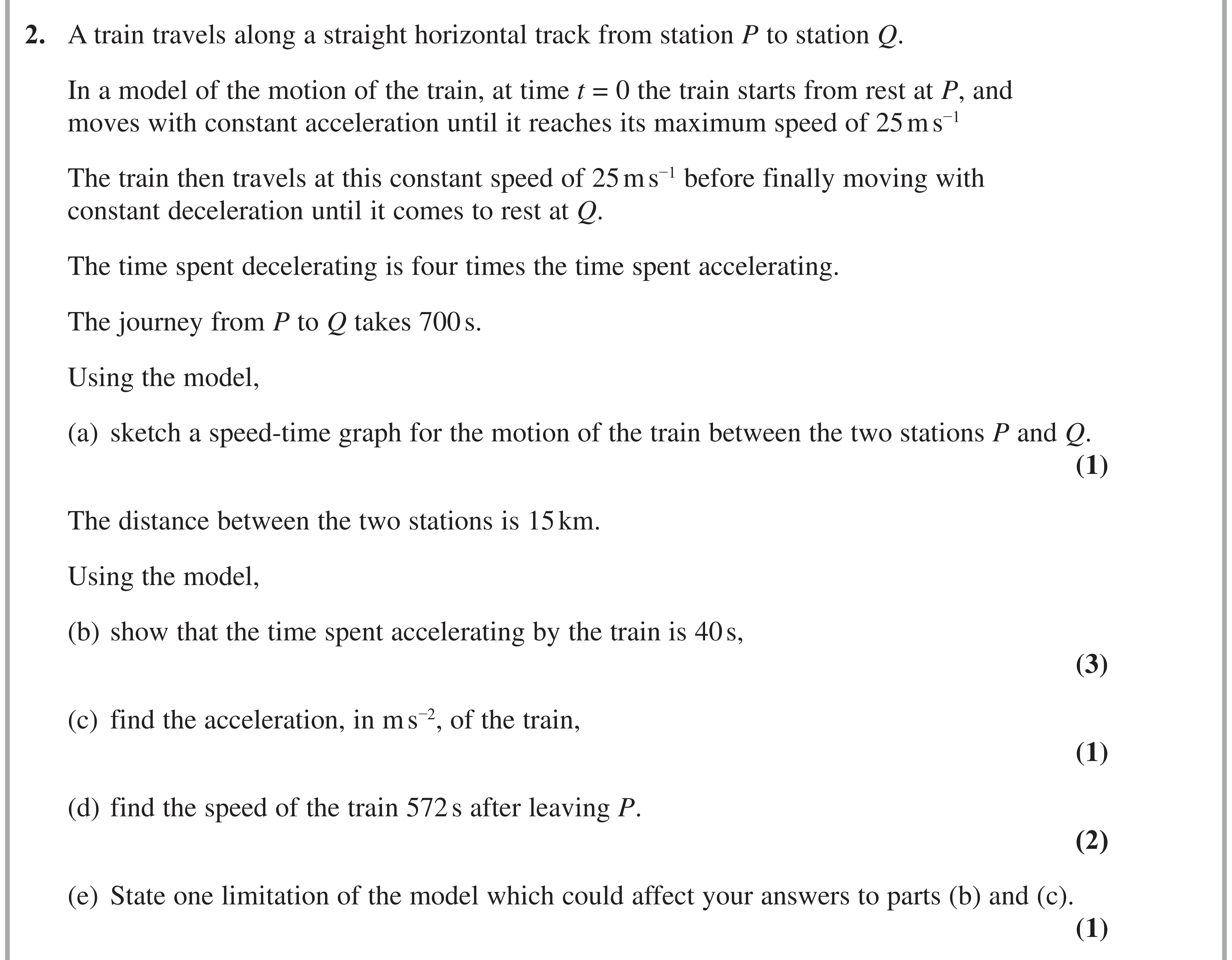 Question 2 — Speed Time Graphs — Edexcel AS Maths June 2022