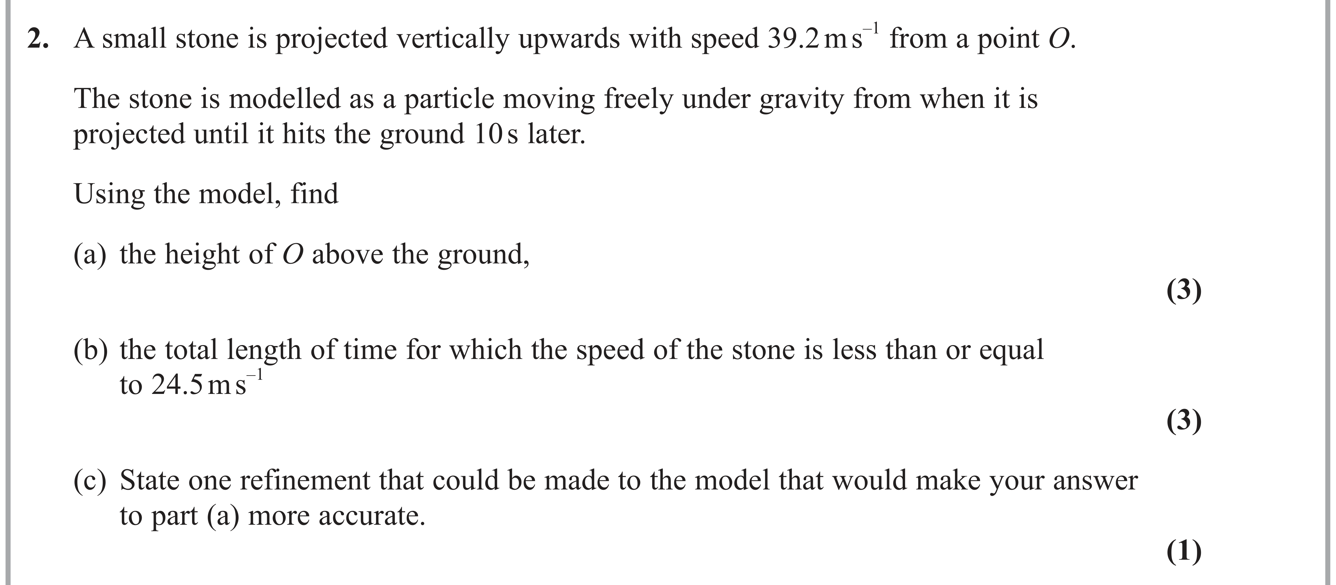 Question 2 — Vertical Motion under Gravity — Edexcel AS Maths June 2023