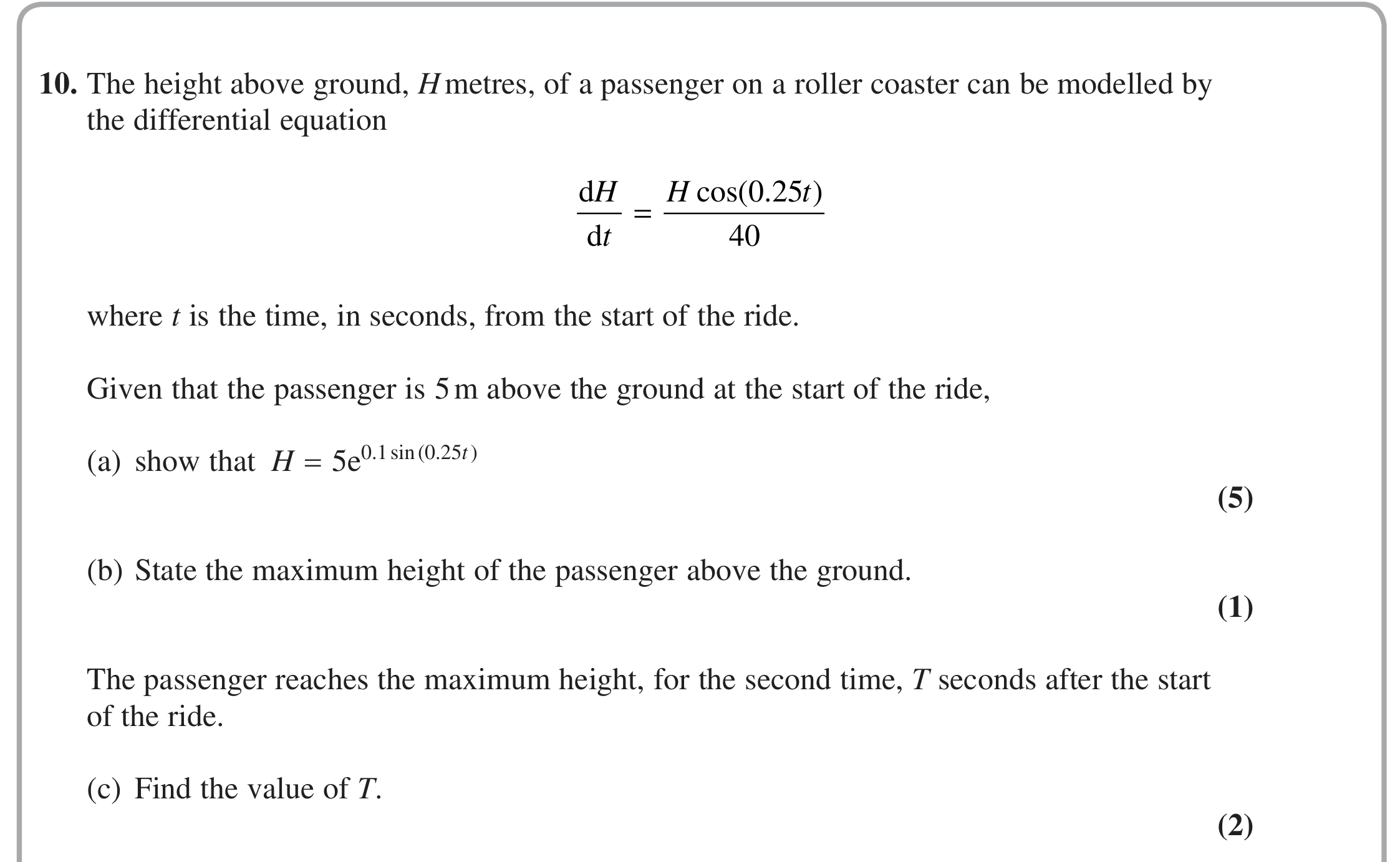 Question 10 — Differential Equations — Edexcel June 2018