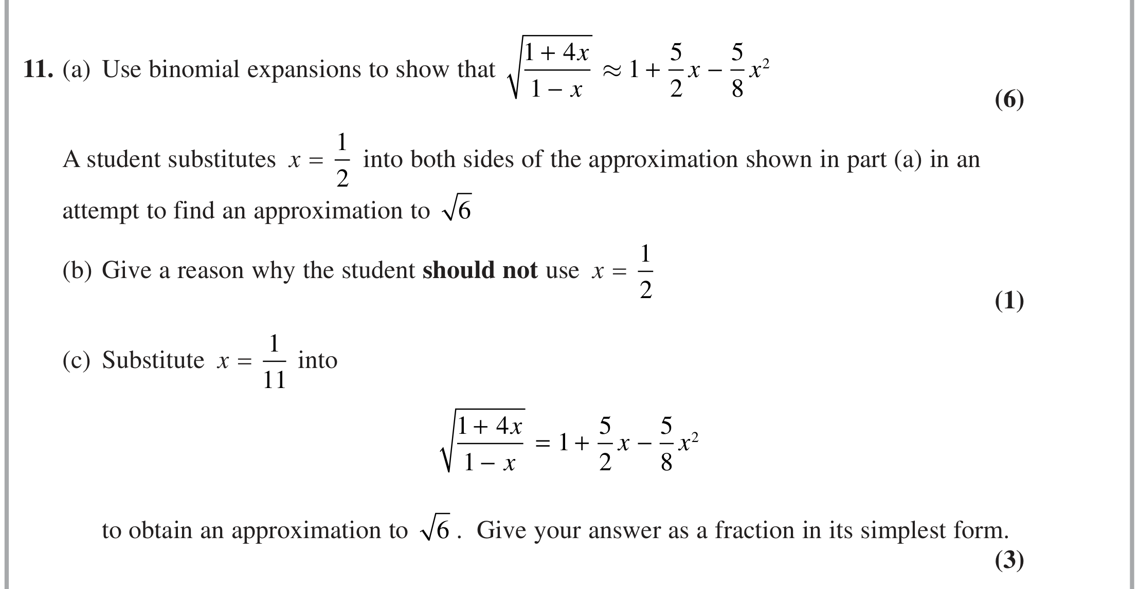 Question 11 — Binomial Expansion — Edexcel June 2018