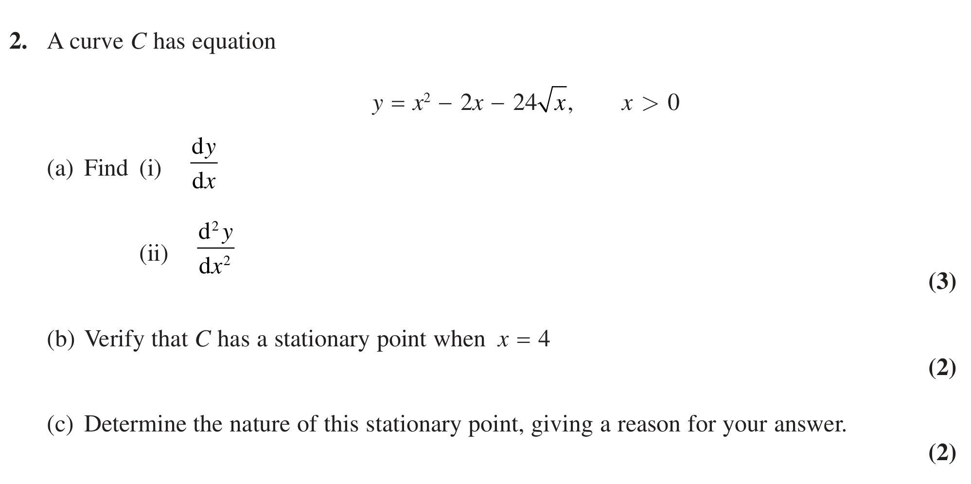 Question 2 — Differentiation — Edexcel June 2018
