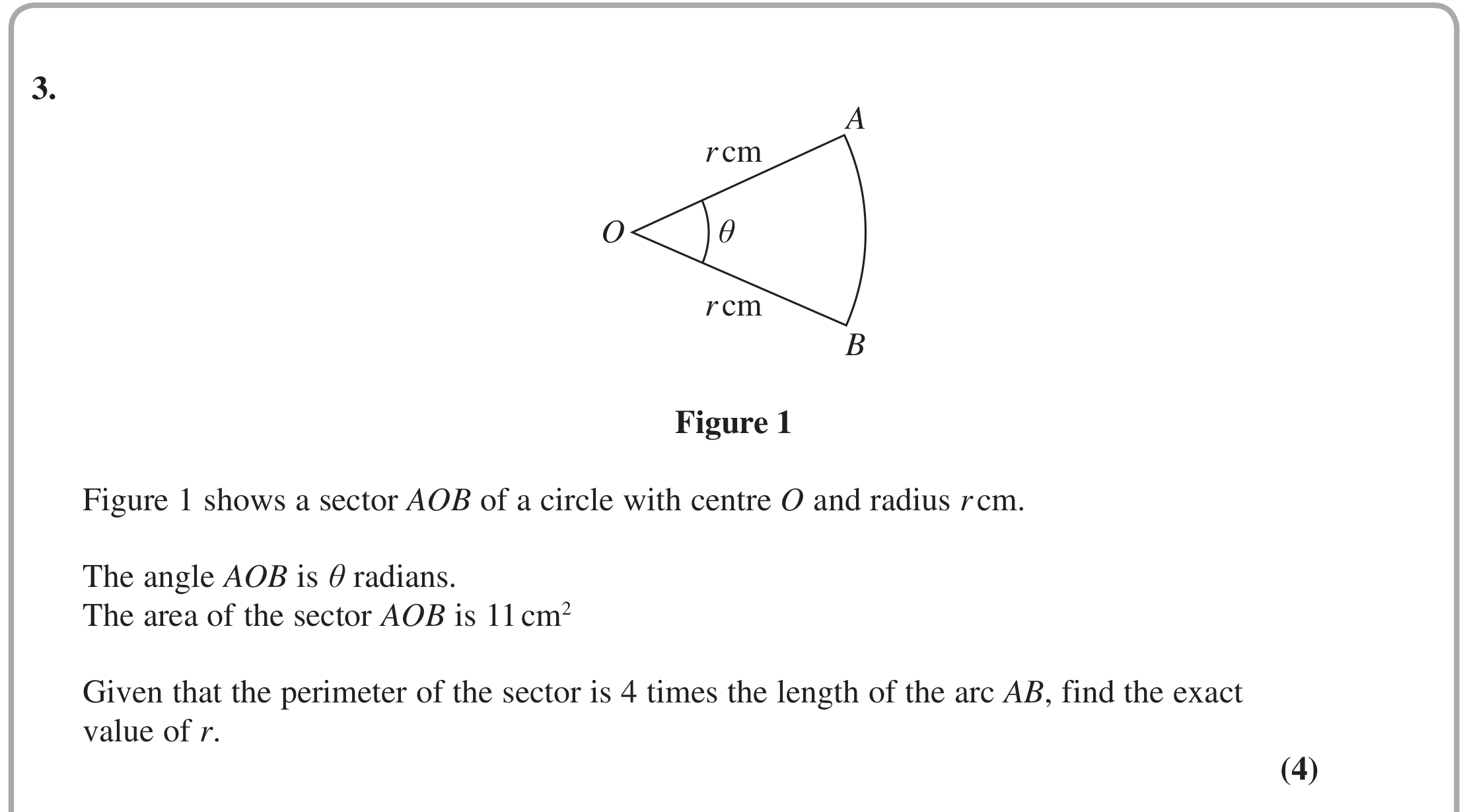 Question 3 — Arc Length, Sectors and Segments — Edexcel June 2018