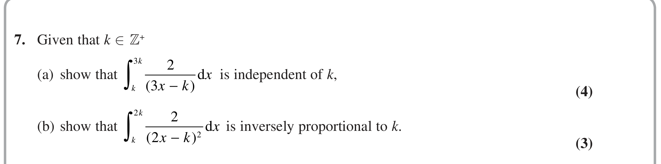 Question 7 — Integration — Edexcel June 2018
