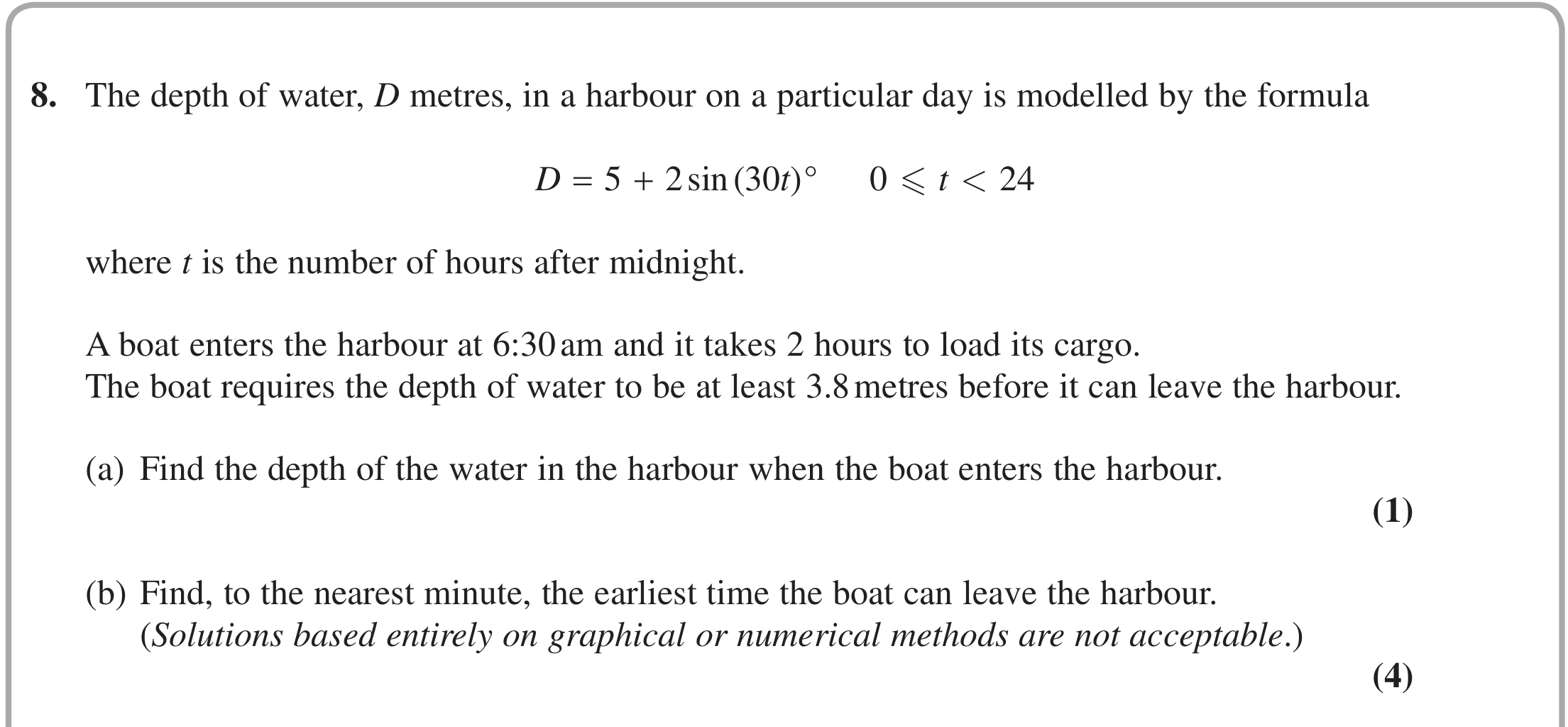 Question 8 — Trig — Edexcel June 2018