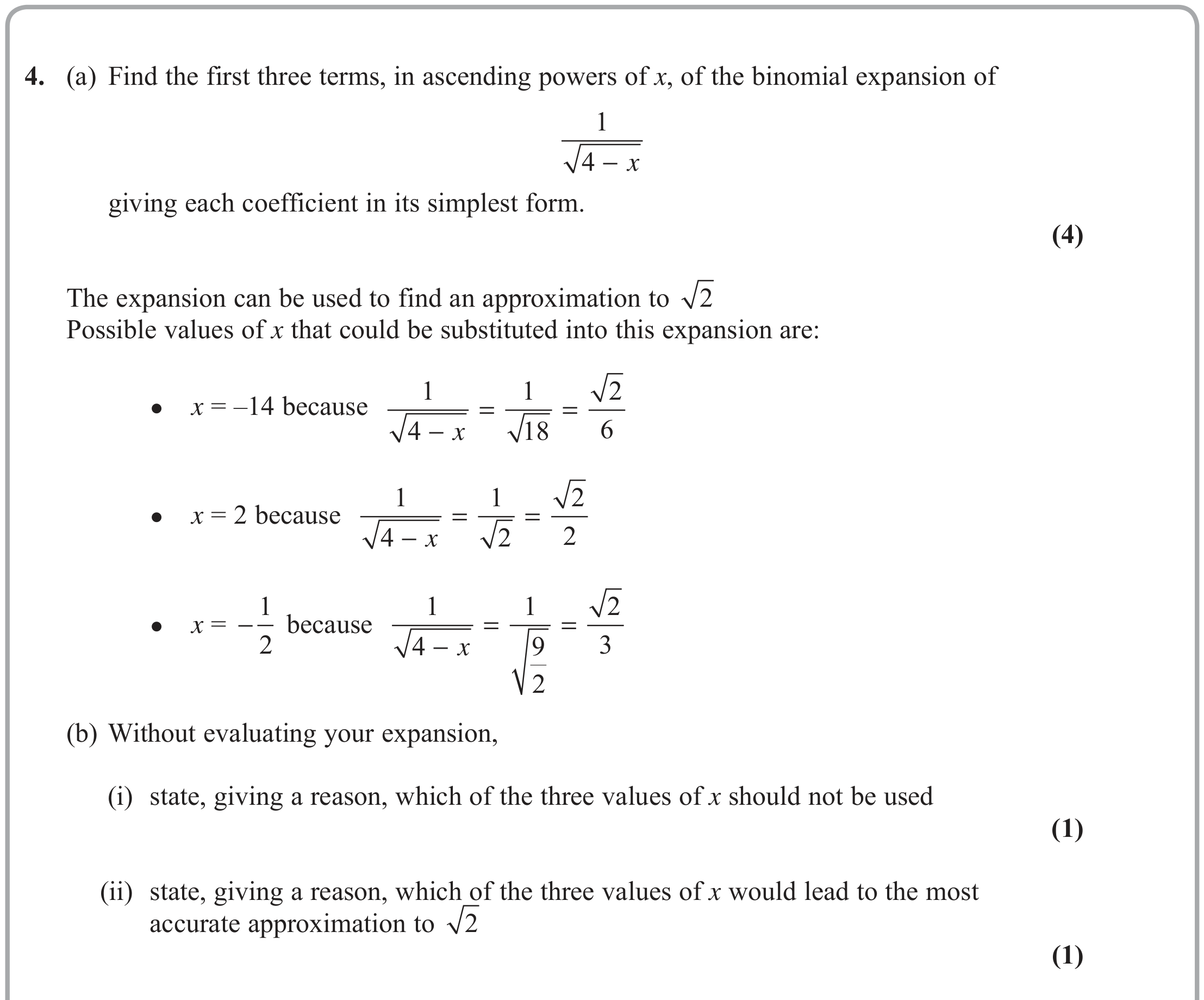 Question 4 — Binomial Expansion — Edexcel June 2019