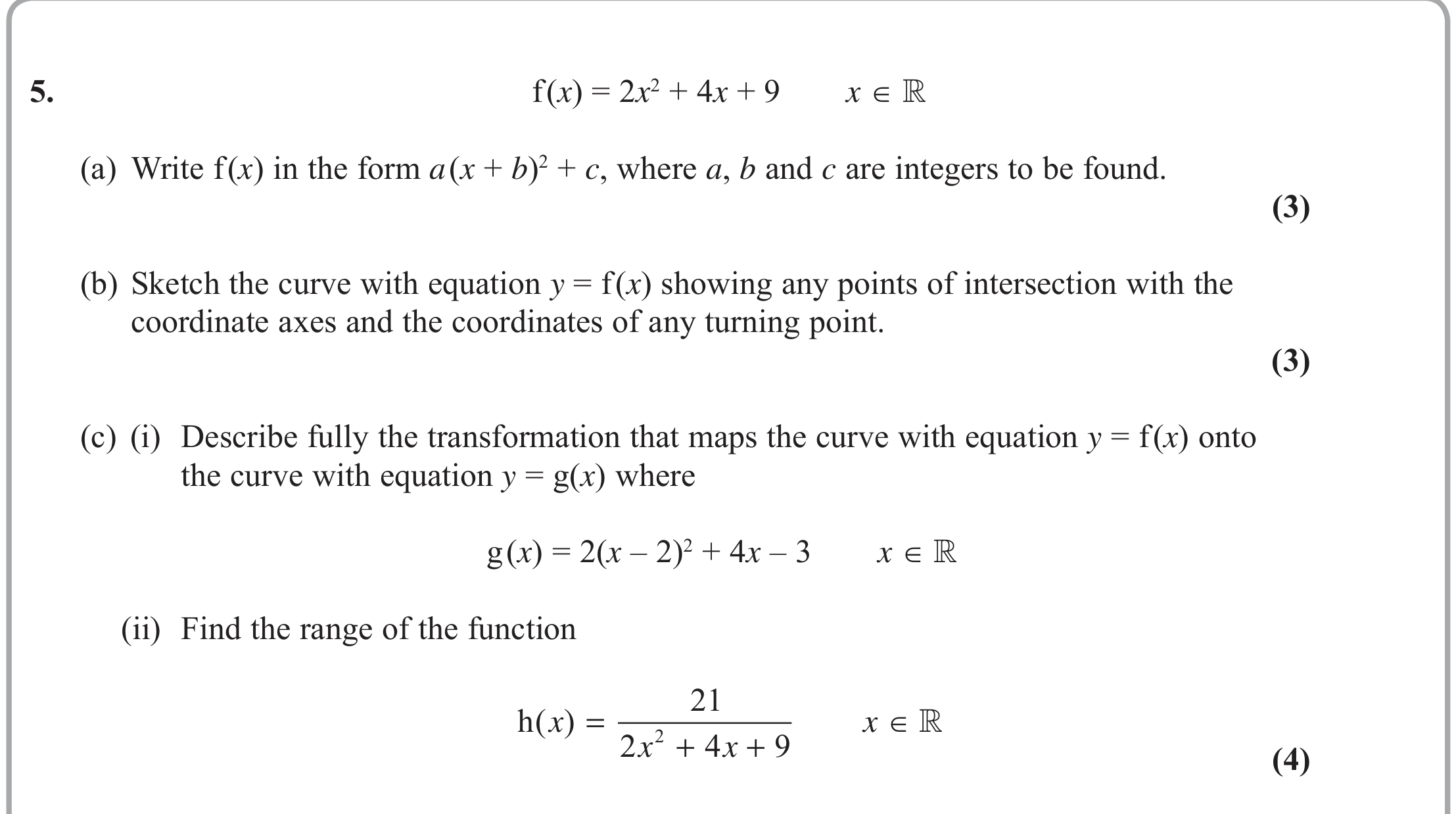 Question 5 — Quadratics, Graph Sketching and Transformations — Edexcel June 2019