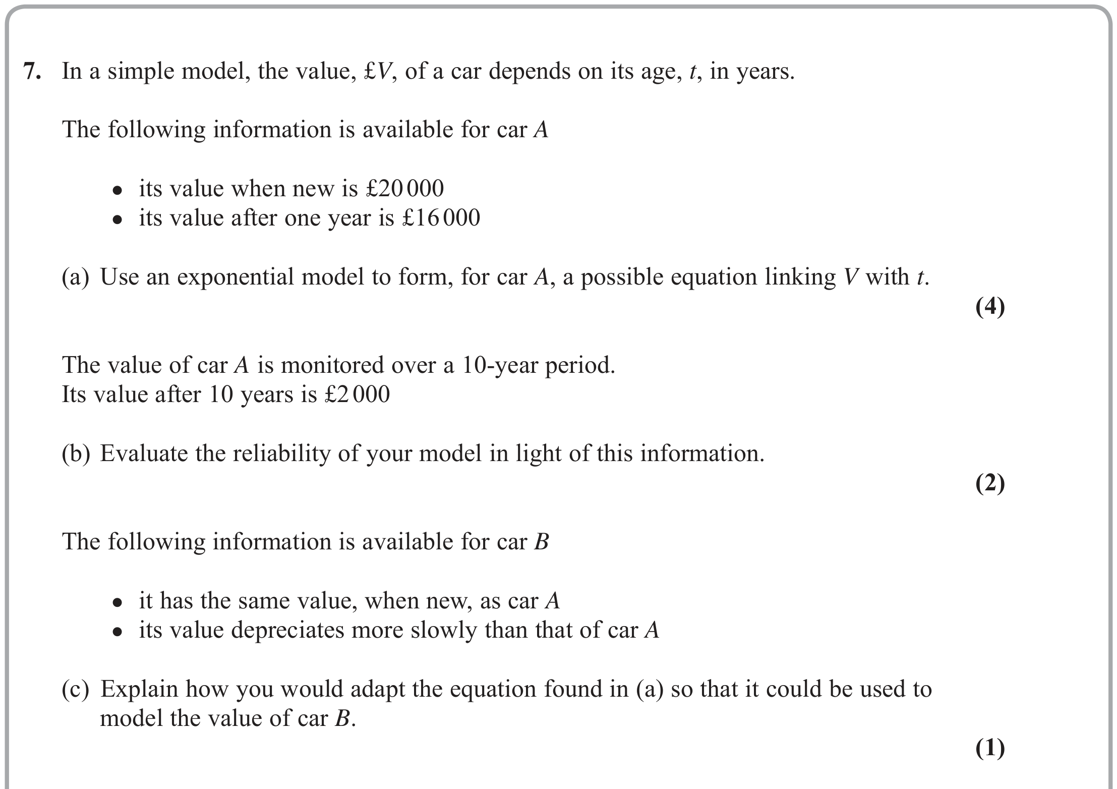 Question 7 — Exponentials — Edexcel June 2019