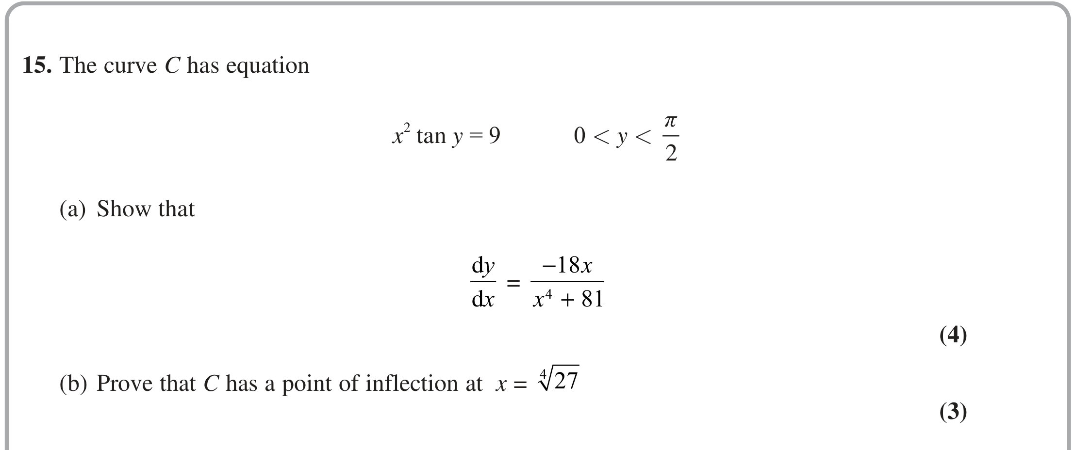 Question 15 — Differentiation — Edexcel October 2020