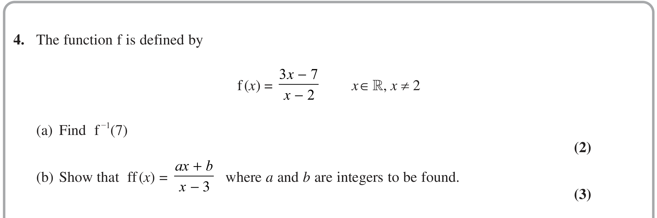 Question 4 — Functions — Edexcel October 2020
