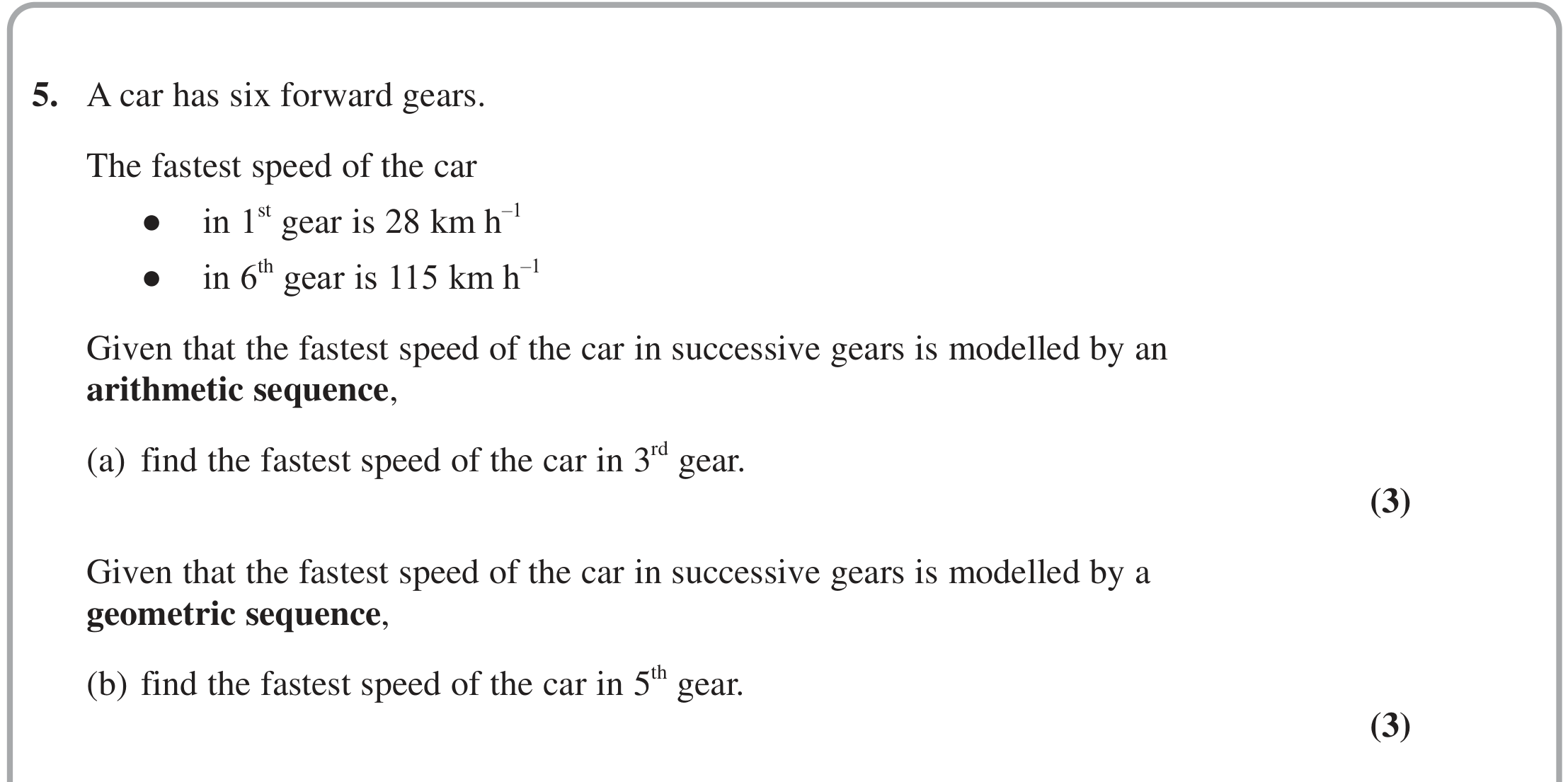 Question 5 — Arithmetic Sequences and Series, Geometric Sequences and Series — Edexcel October 2020