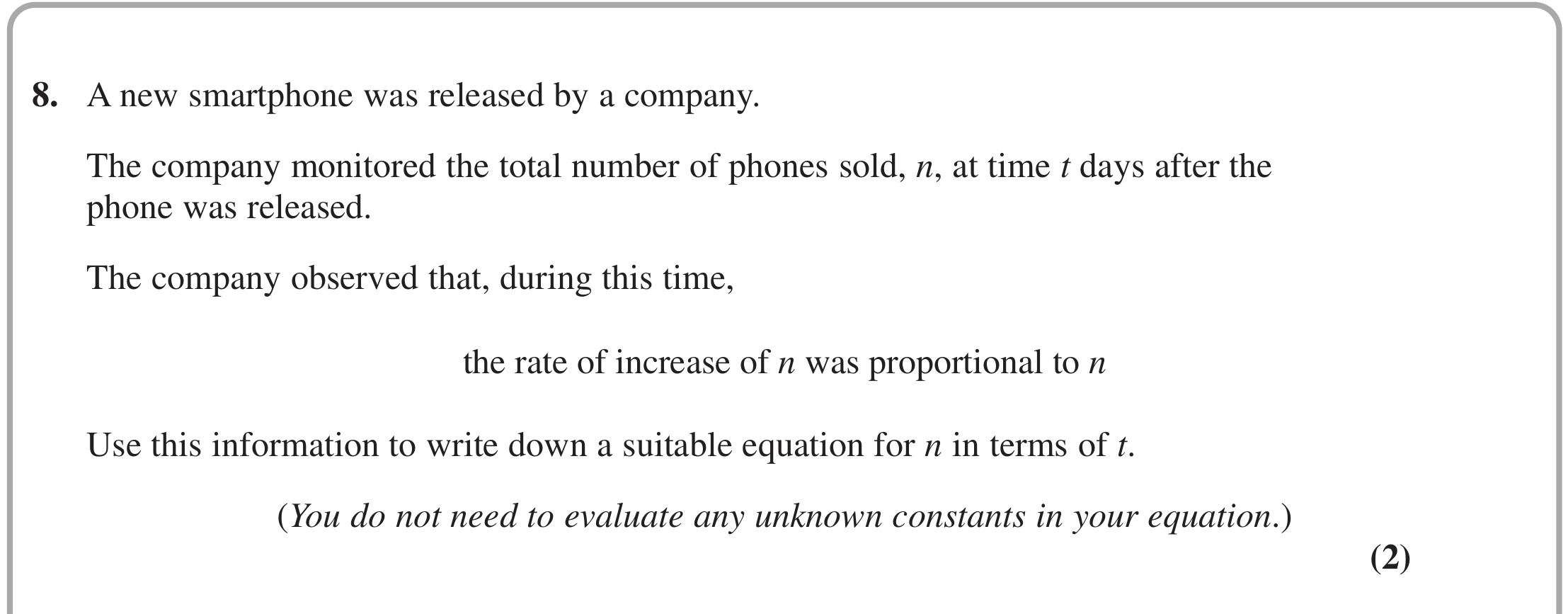 Question 8 — Rates of Change — Edexcel October 2020