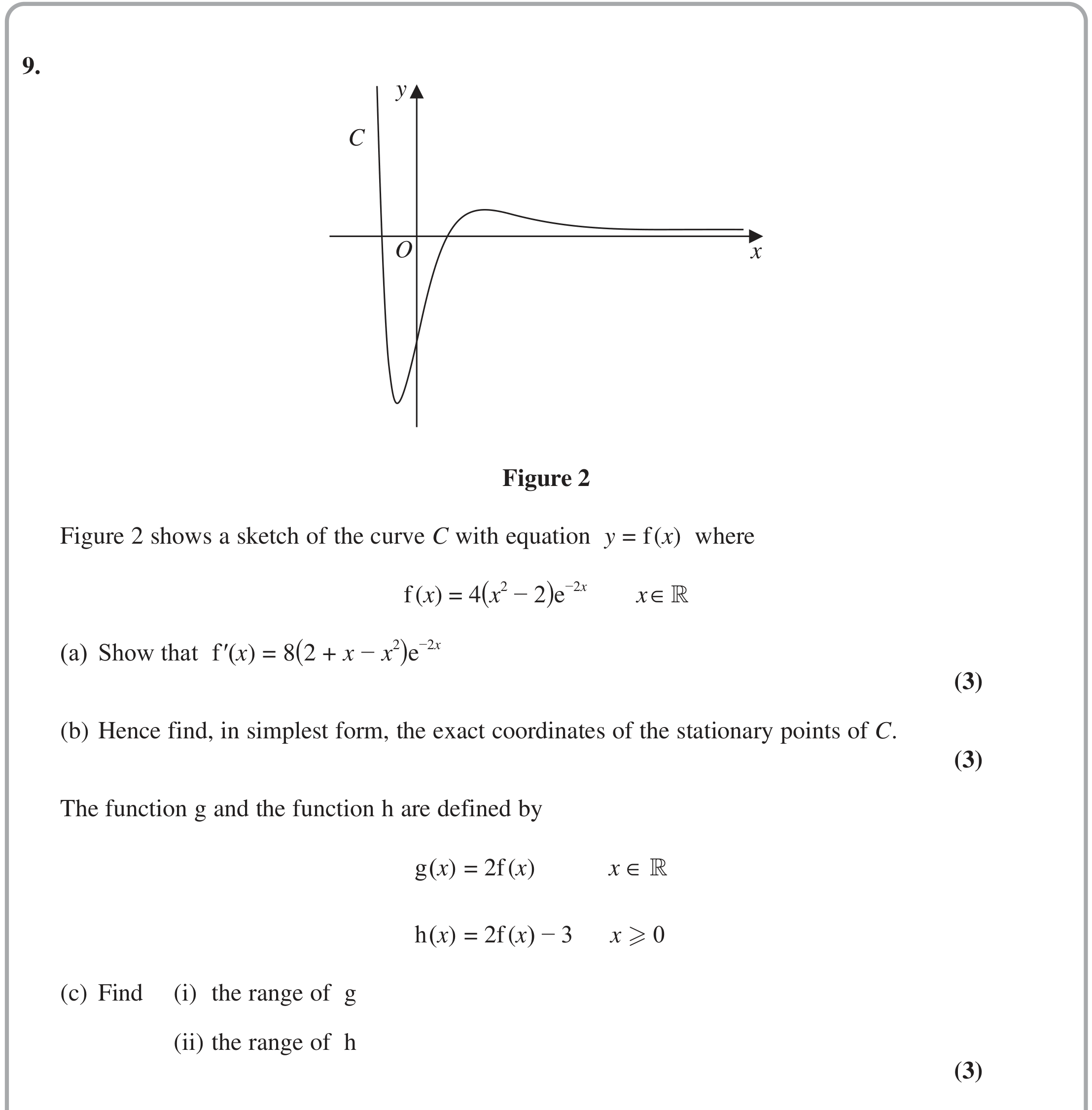Question 9 — Differentiation, Graph Transformations — Edexcel October 2020