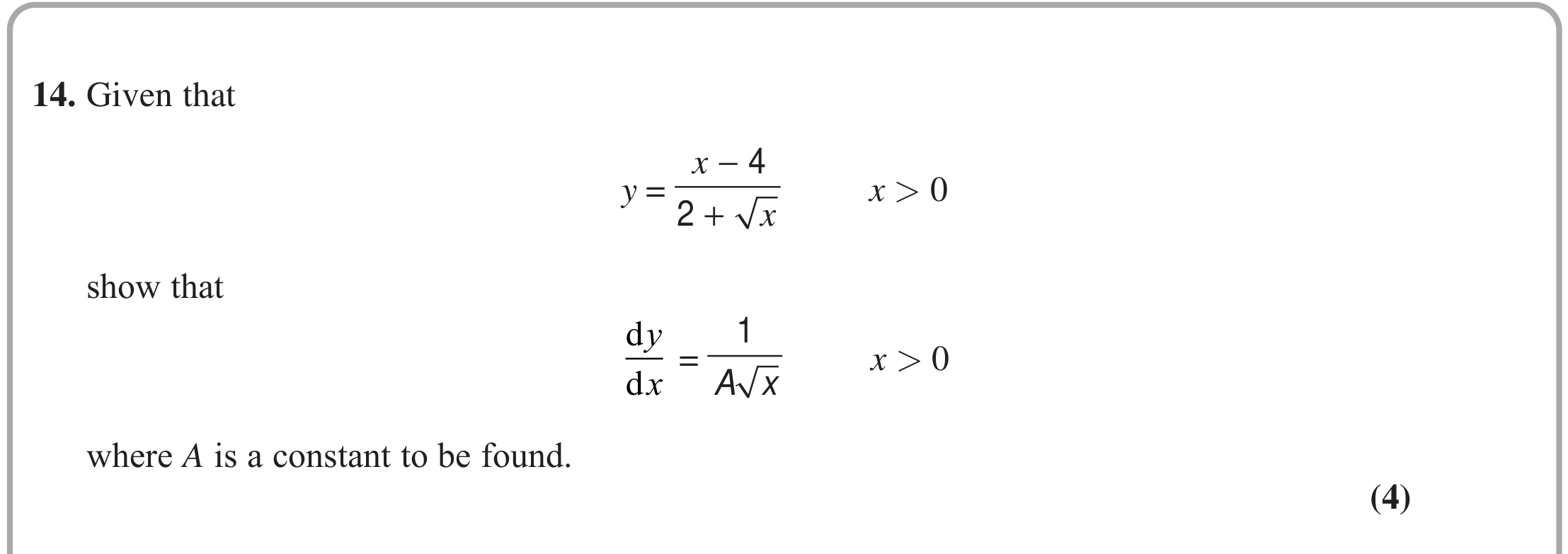Question 14 — Differentiation — Edexcel October 2021