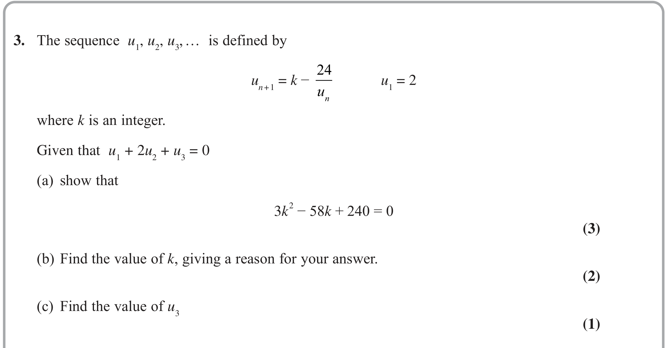 Question 3 — Recurrence Relations — Edexcel October 2021