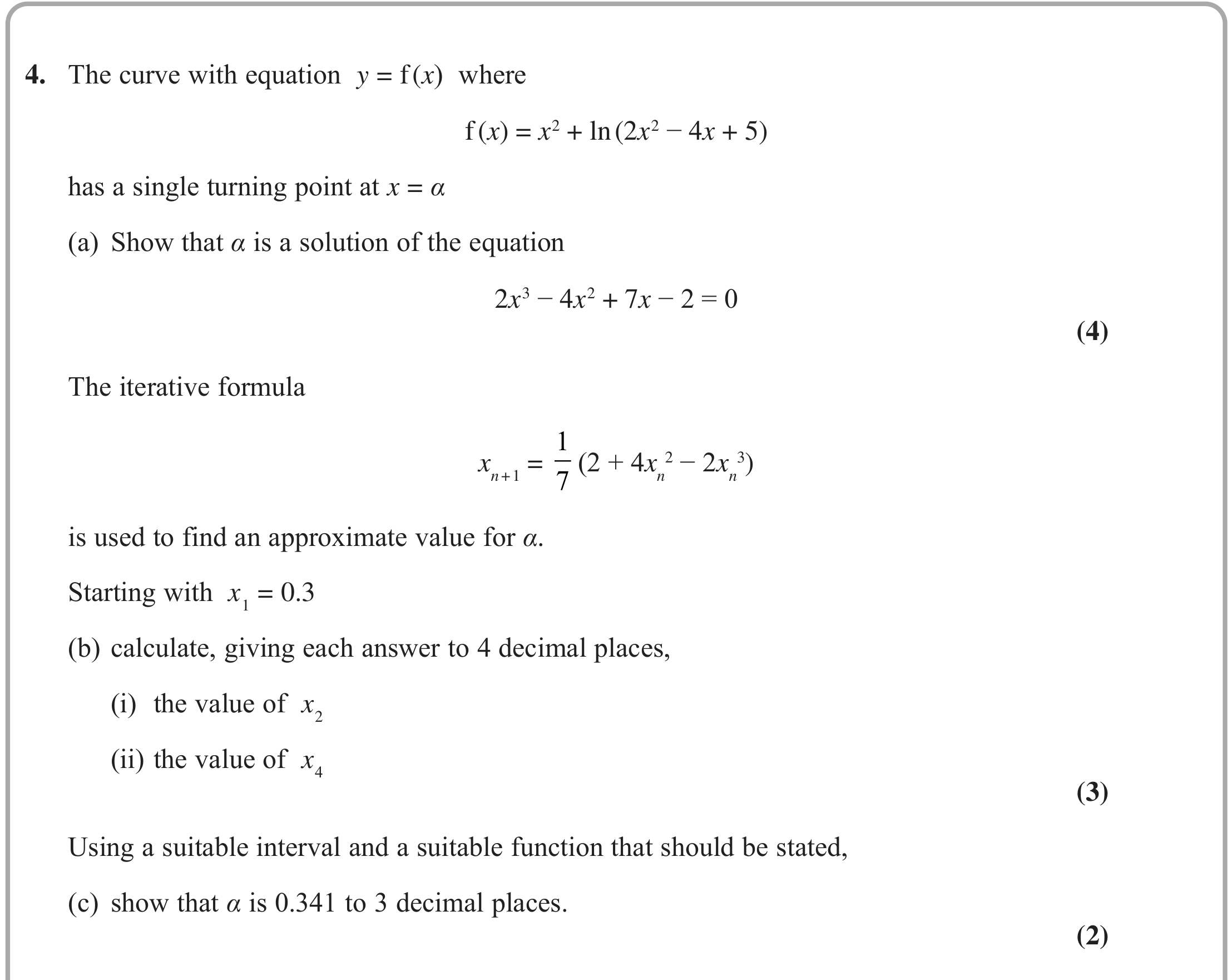 Question 4 — Differentiation, Numerical Methods — Edexcel October 2021