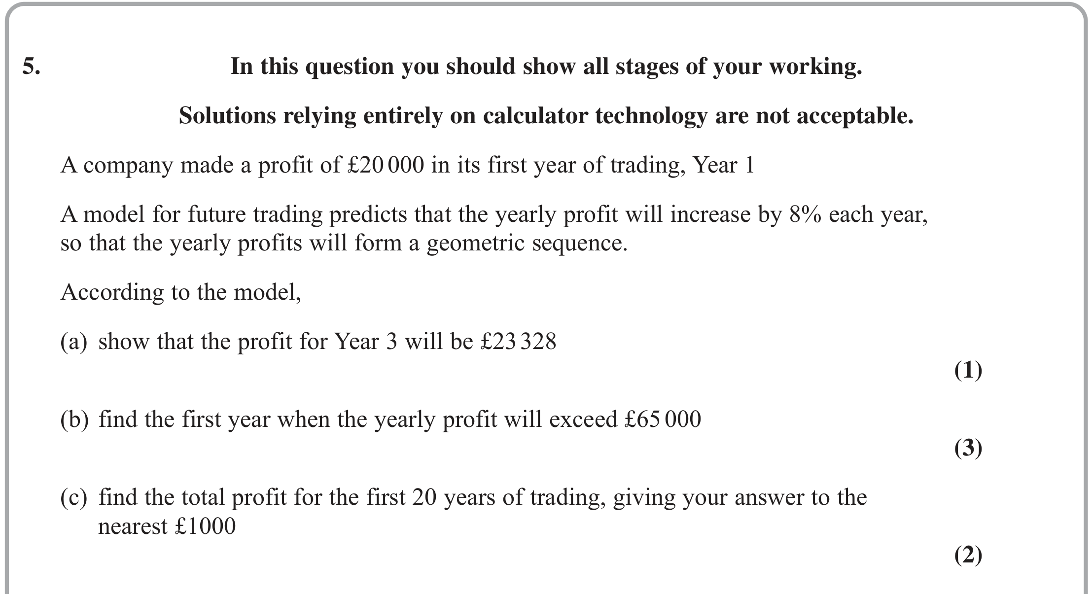 Question 5 — Geometric Sequences and Series — Edexcel October 2021