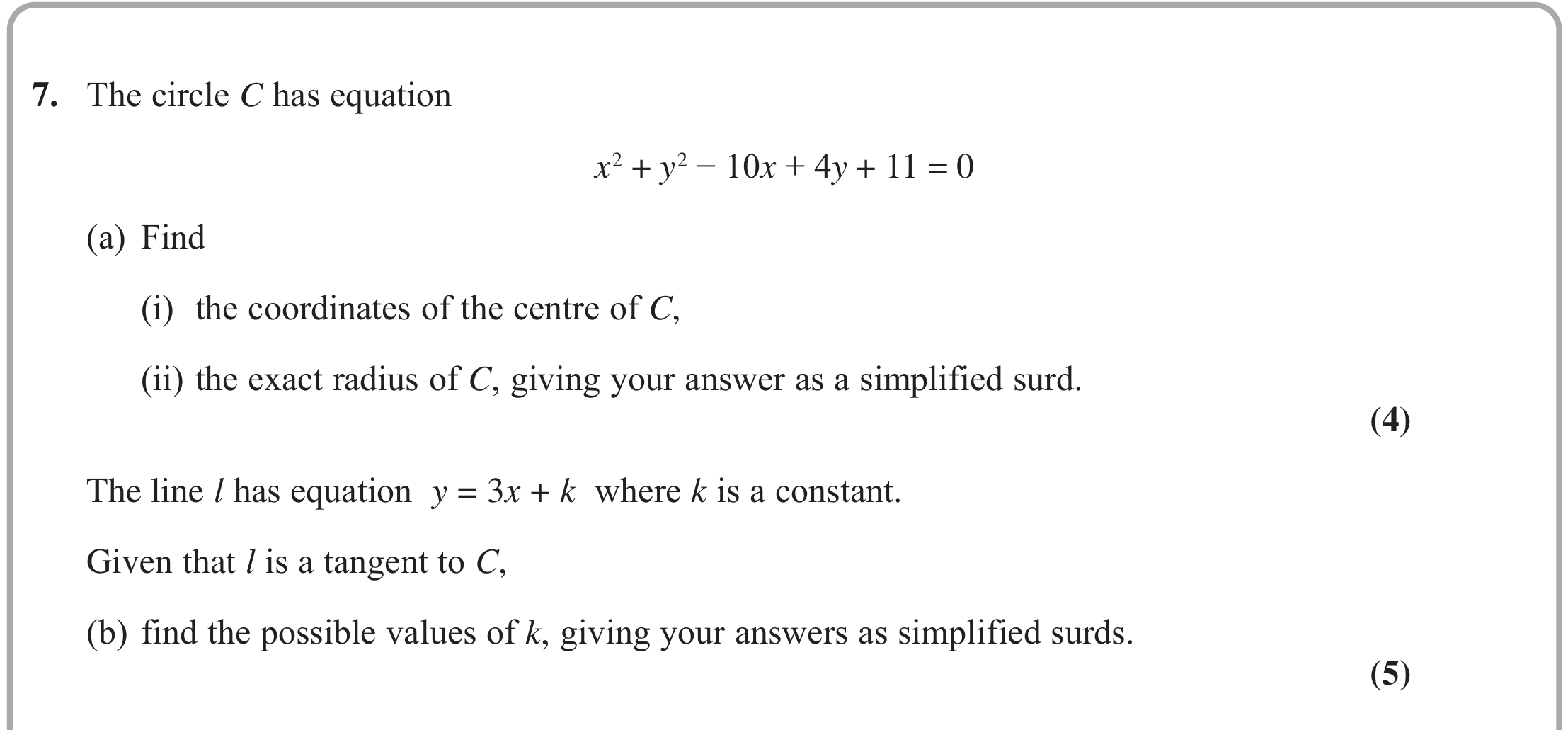 Question 7 — Circles — Edexcel October 2021