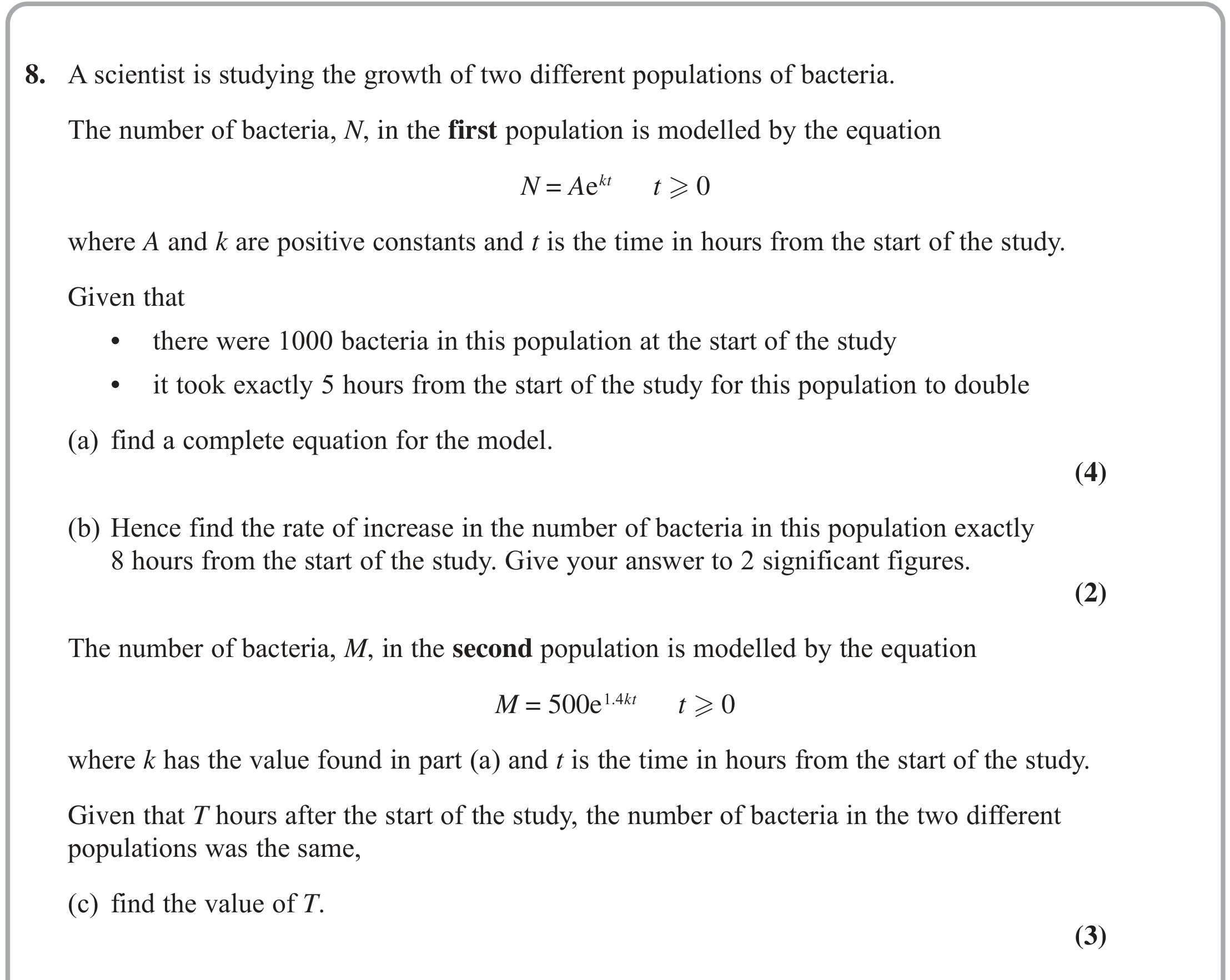Question 8 — Exponentials — Edexcel October 2021