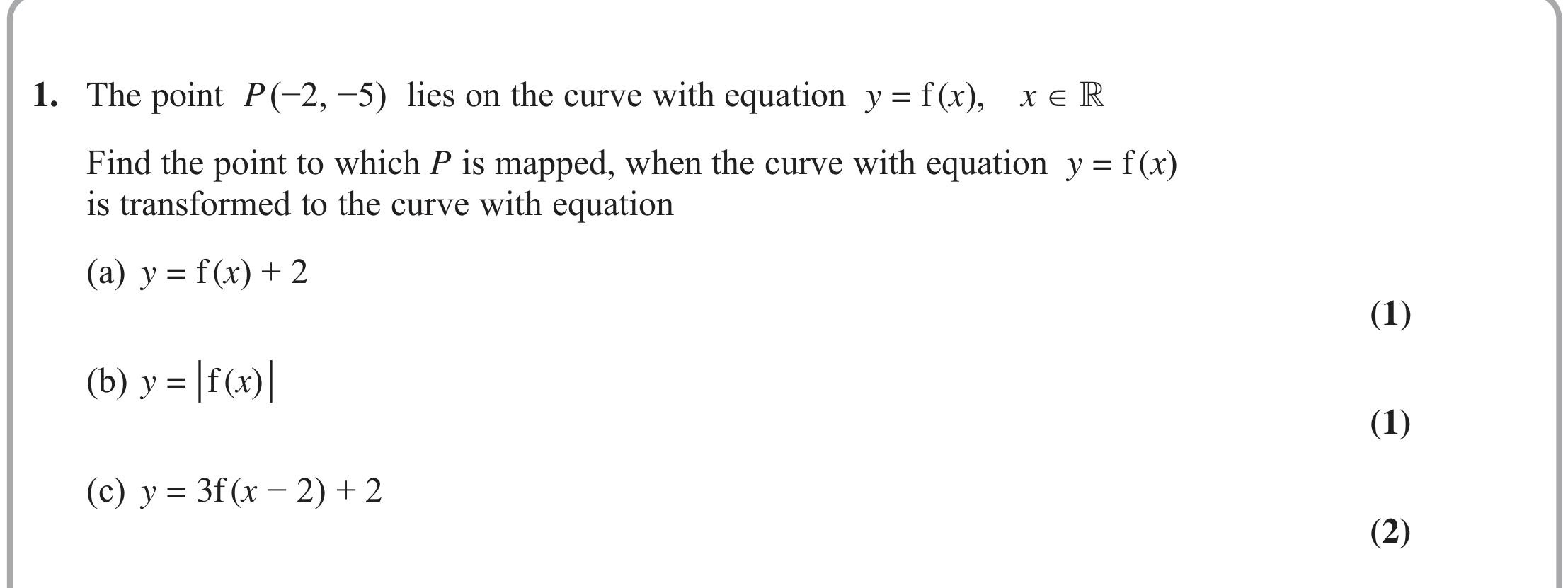 Question 1 — Graph Transformations — Edexcel June 2022