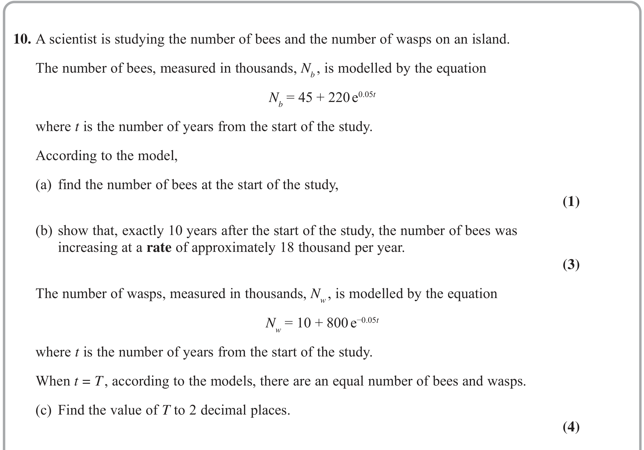 Question 10 — Exponentials, Differentiation — Edexcel June 2022