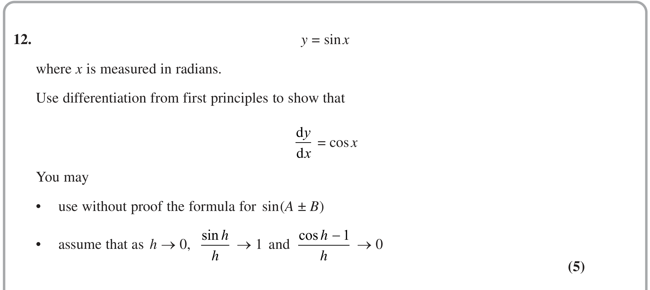 Question 12 — Differentiation — Edexcel June 2023