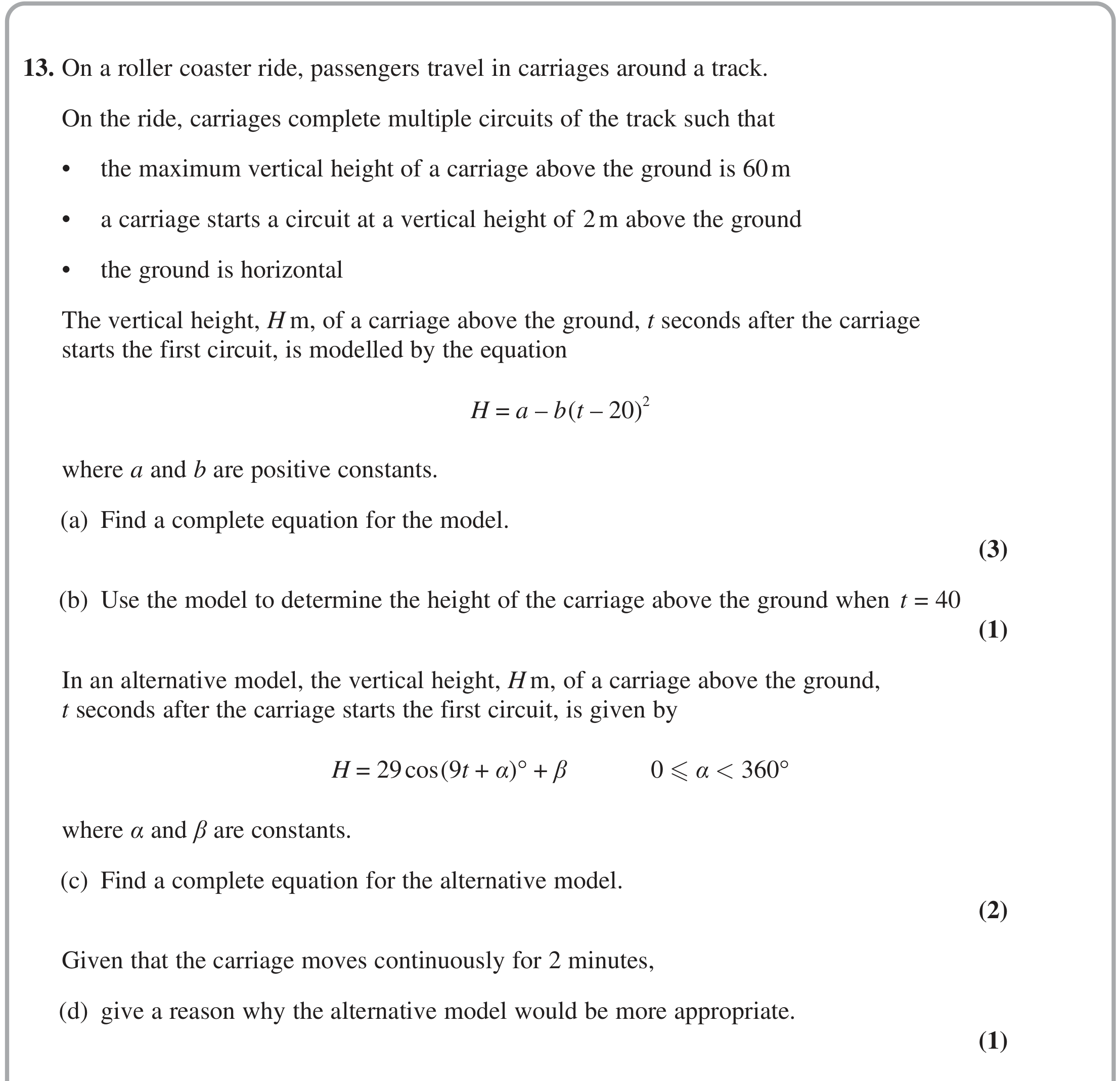 Question 13 — Quadratics, Trig — Edexcel June 2023