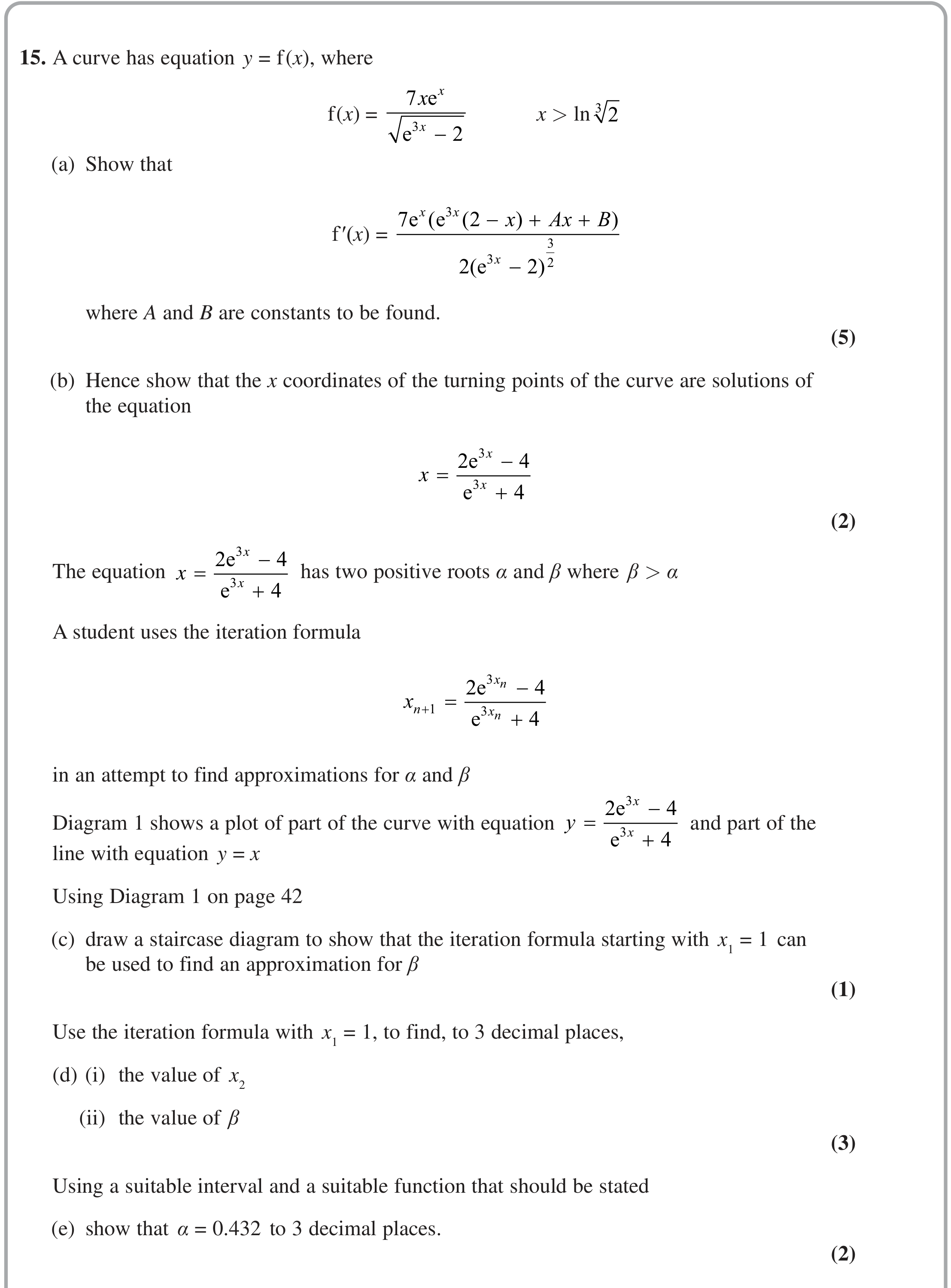 Question 15 — Differentiation, Numerical Methods — Edexcel June 2023