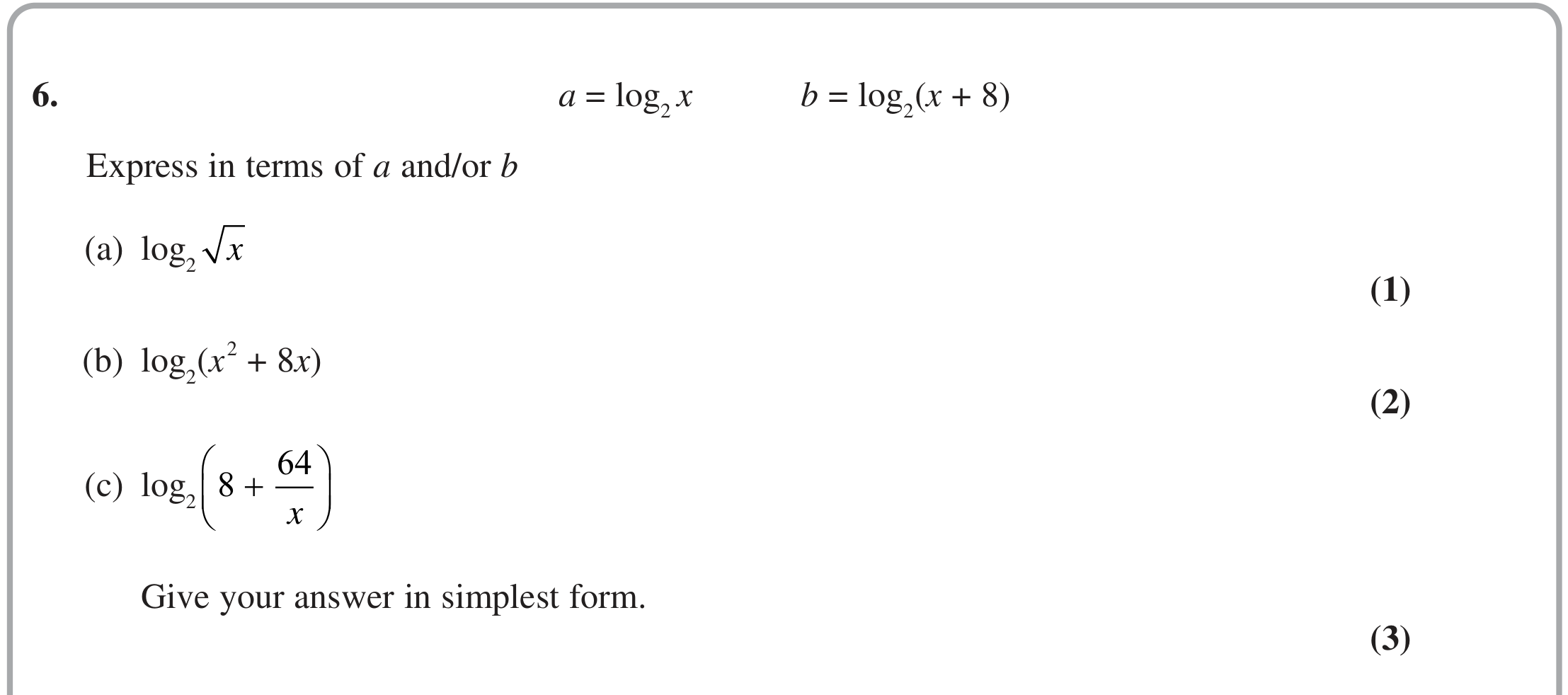 Question 6 — Logarithms — Edexcel June 2023