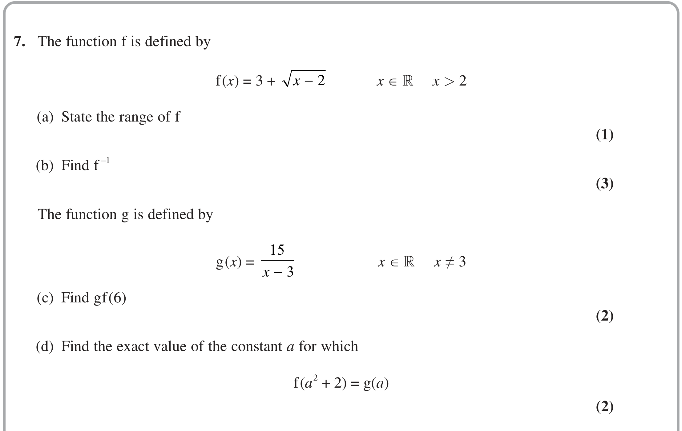 Question 7 — Functions — Edexcel June 2023