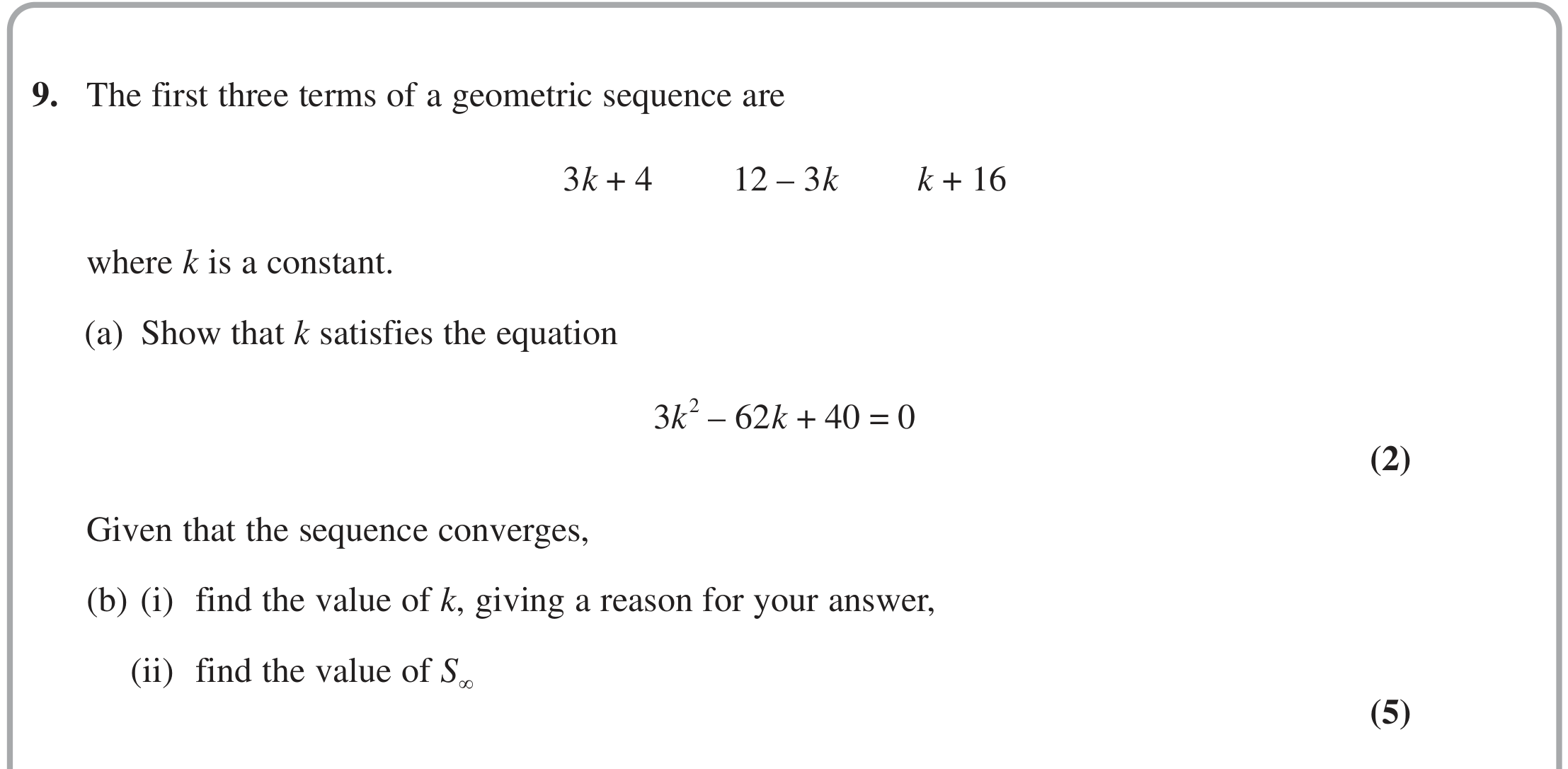 Question 9 — Geometric Sequences and Series — Edexcel June 2023