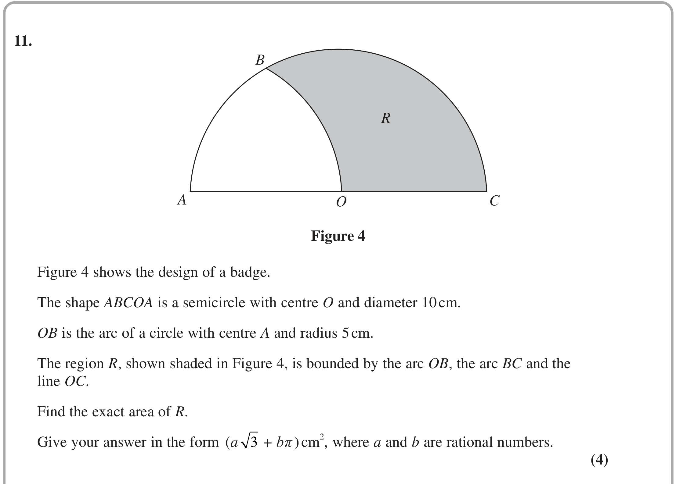 Question 11 — Arc Length, Sectors and Segments — Edexcel June 2024