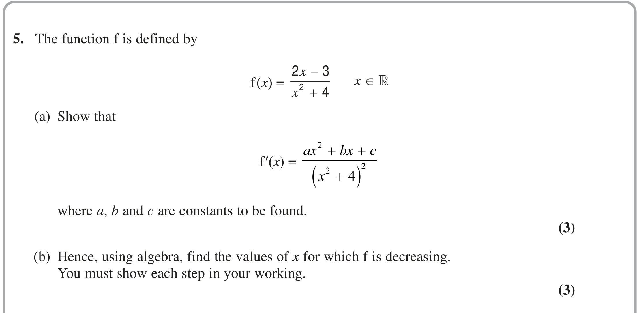 Question 5 — Differentiation — Edexcel June 2024