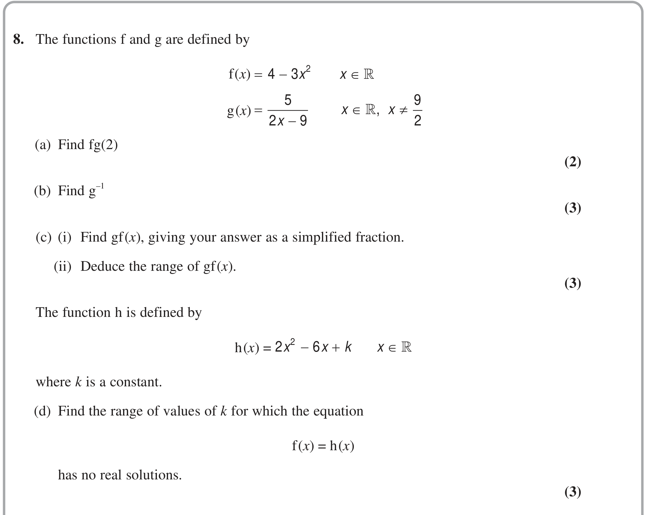 Question 8 — Functions — Edexcel June 2024