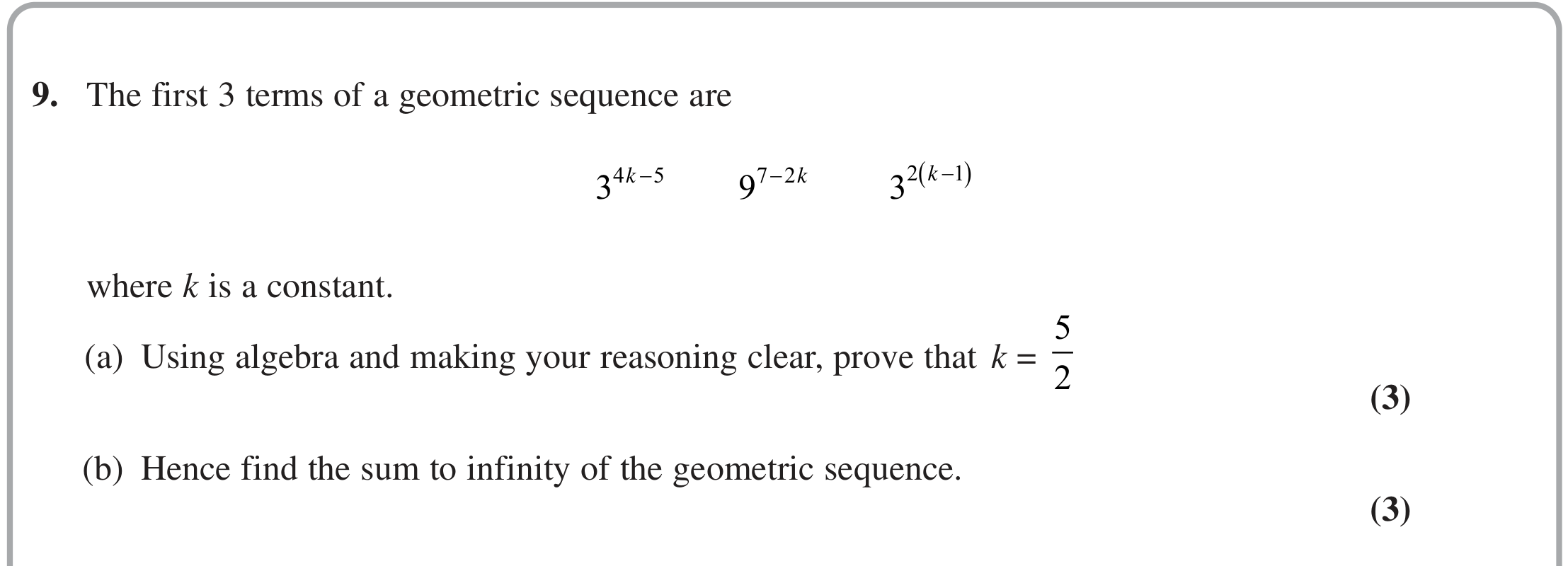 Question 9 — Geometric Sequences and Series — Edexcel June 2024