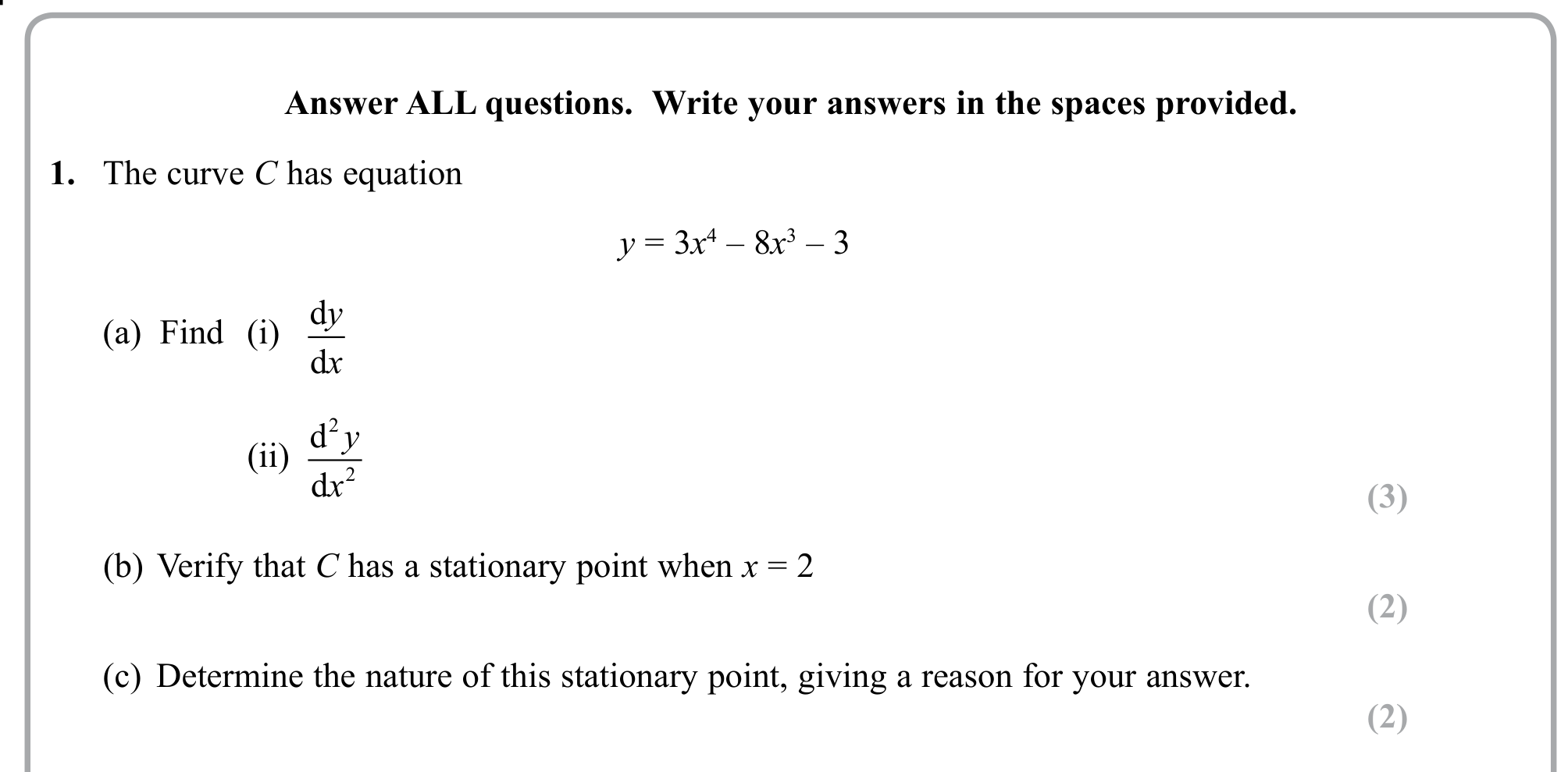 Question 1 — Differentiation — Edexcel Sample Paper