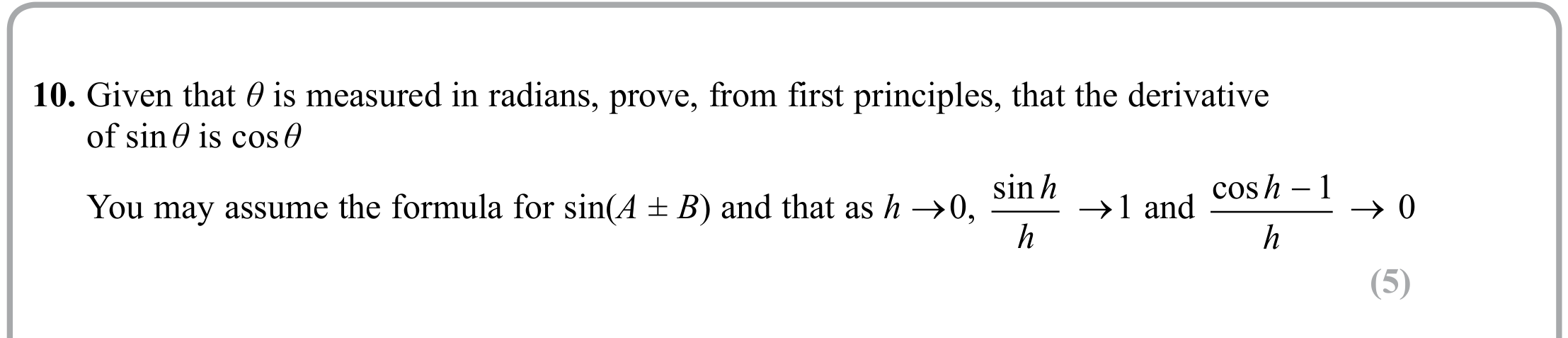 Question 10 — Differentiation — Edexcel Sample Paper