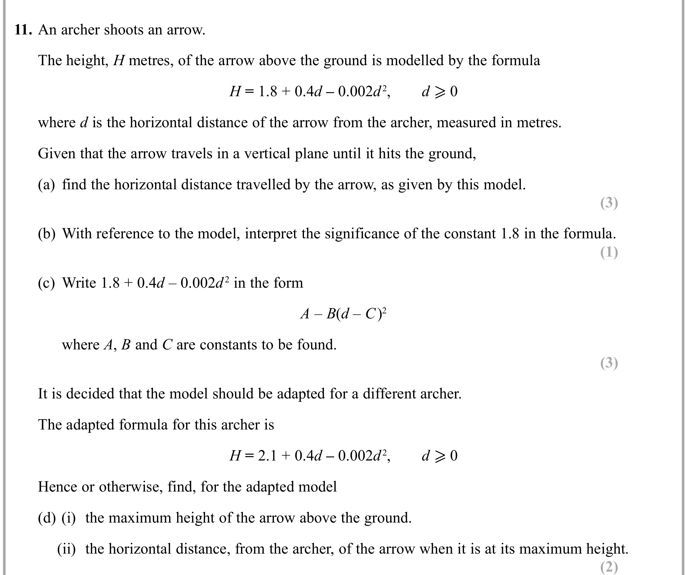 Question 11 — Quadratics — Edexcel Sample Paper