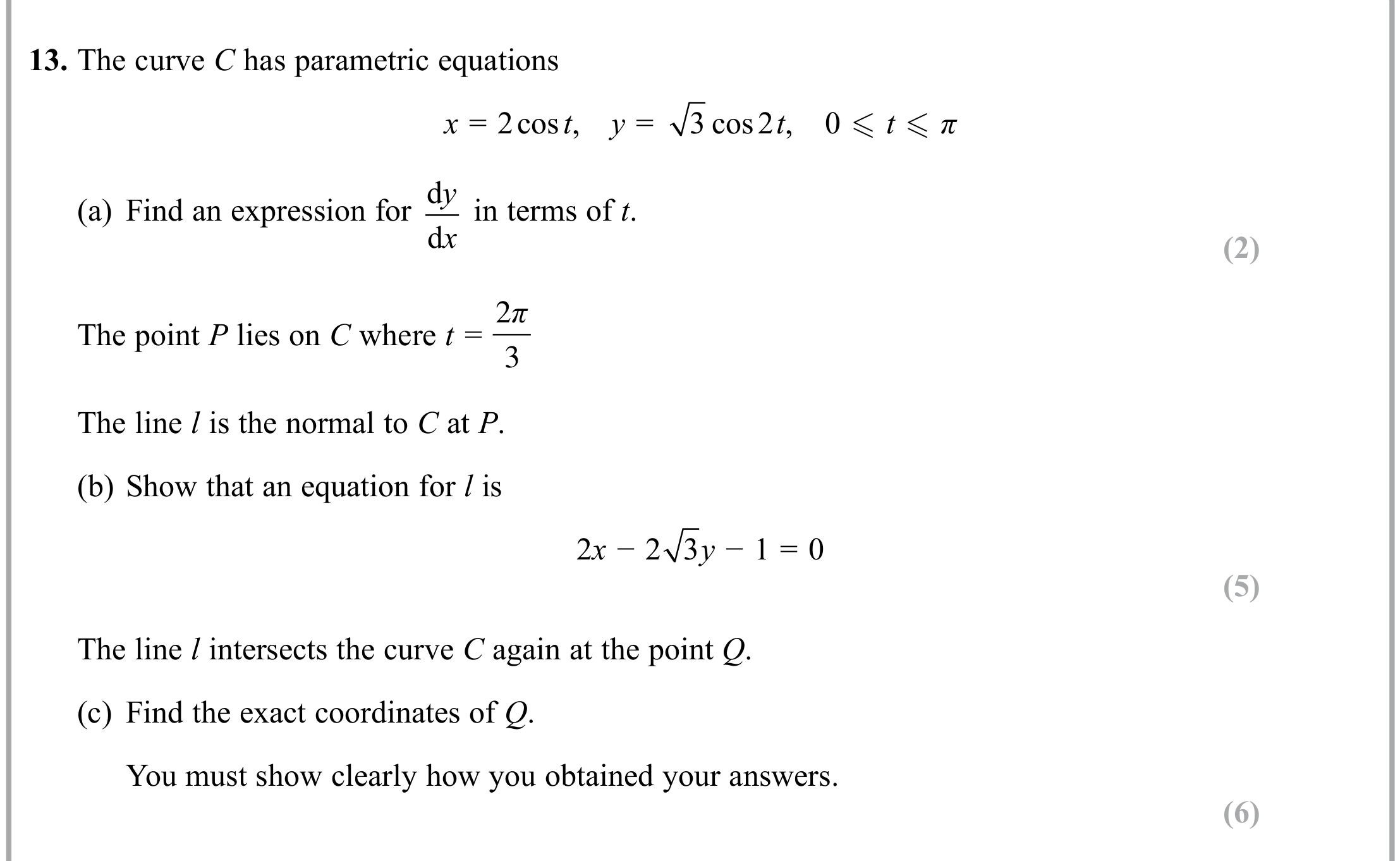 Question 13 — Parametric Equations, Coordinate Geometry — Edexcel Sample Paper