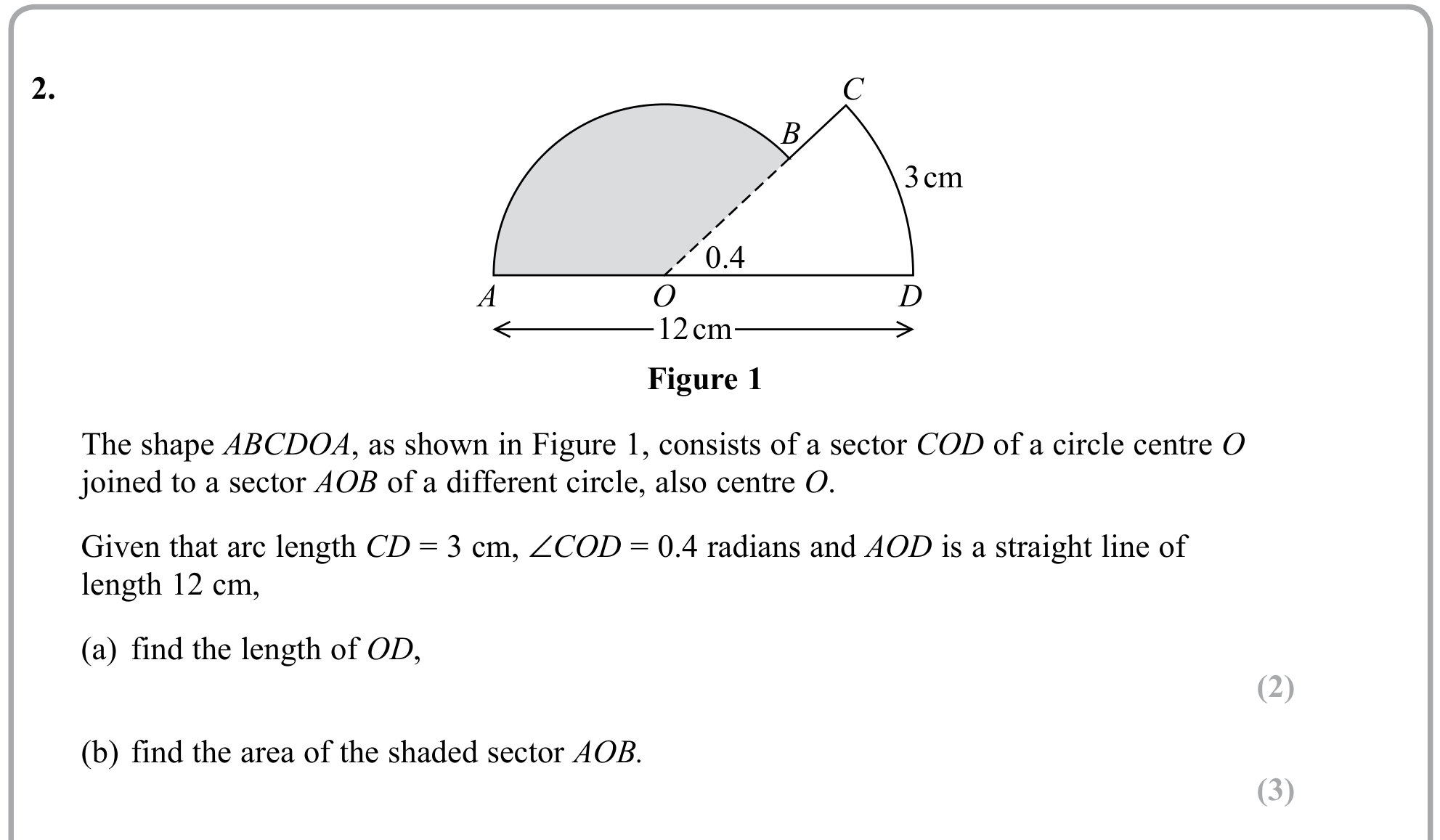 Question 2 — Arc Length, Sectors and Segments — Edexcel Sample Paper