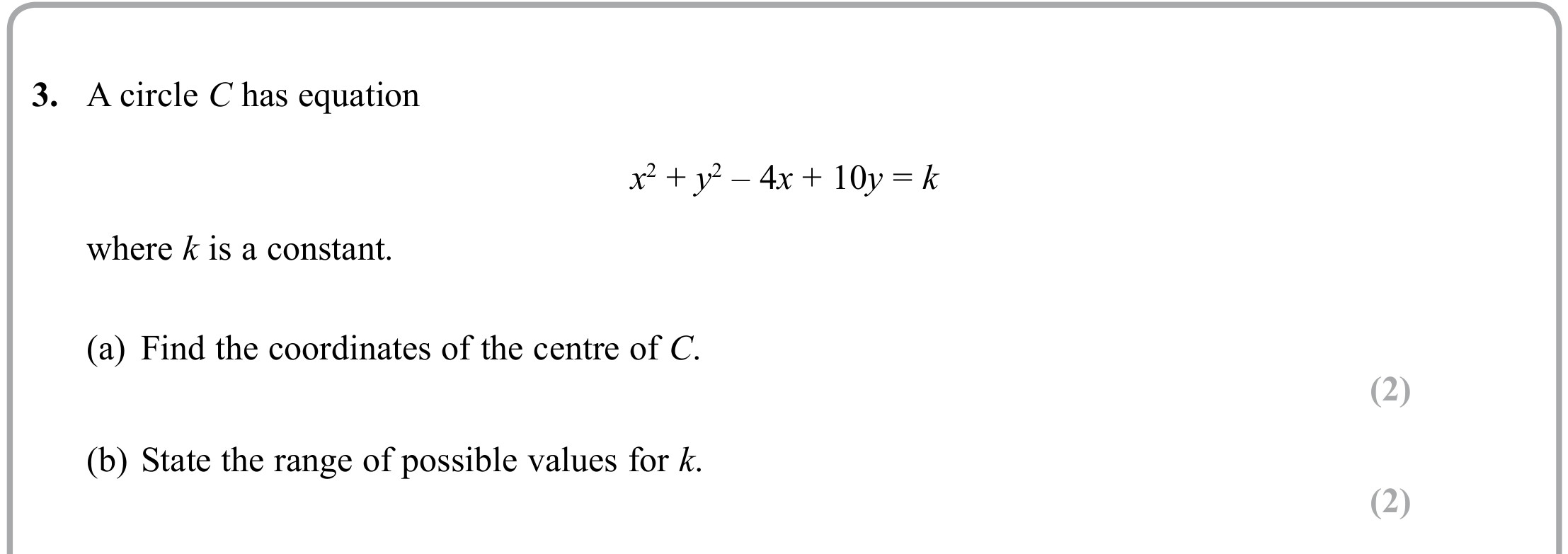 Question 3 — Circles — Edexcel Sample Paper