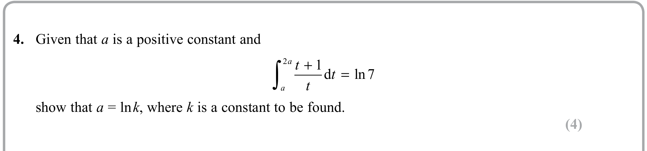 Question 4 — Integration — Edexcel Sample Paper