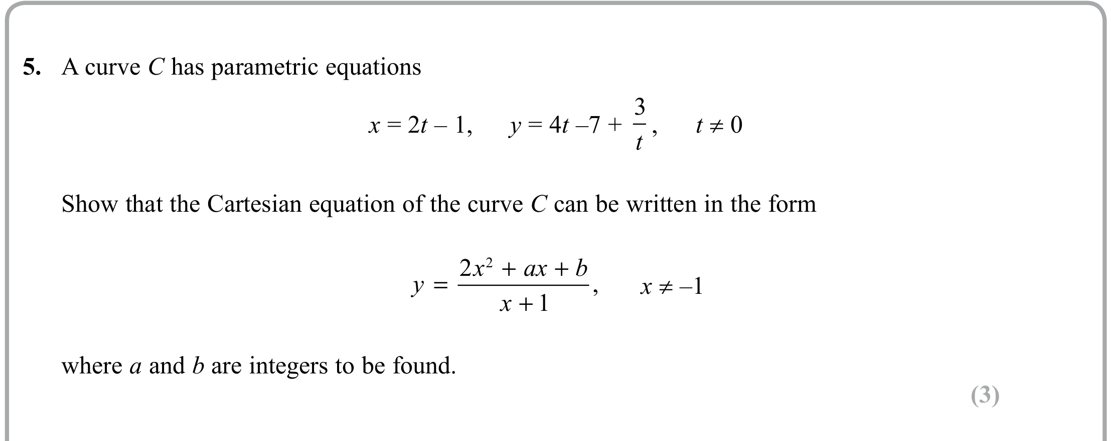 Question 5 — Parametric Equations — Edexcel Sample Paper